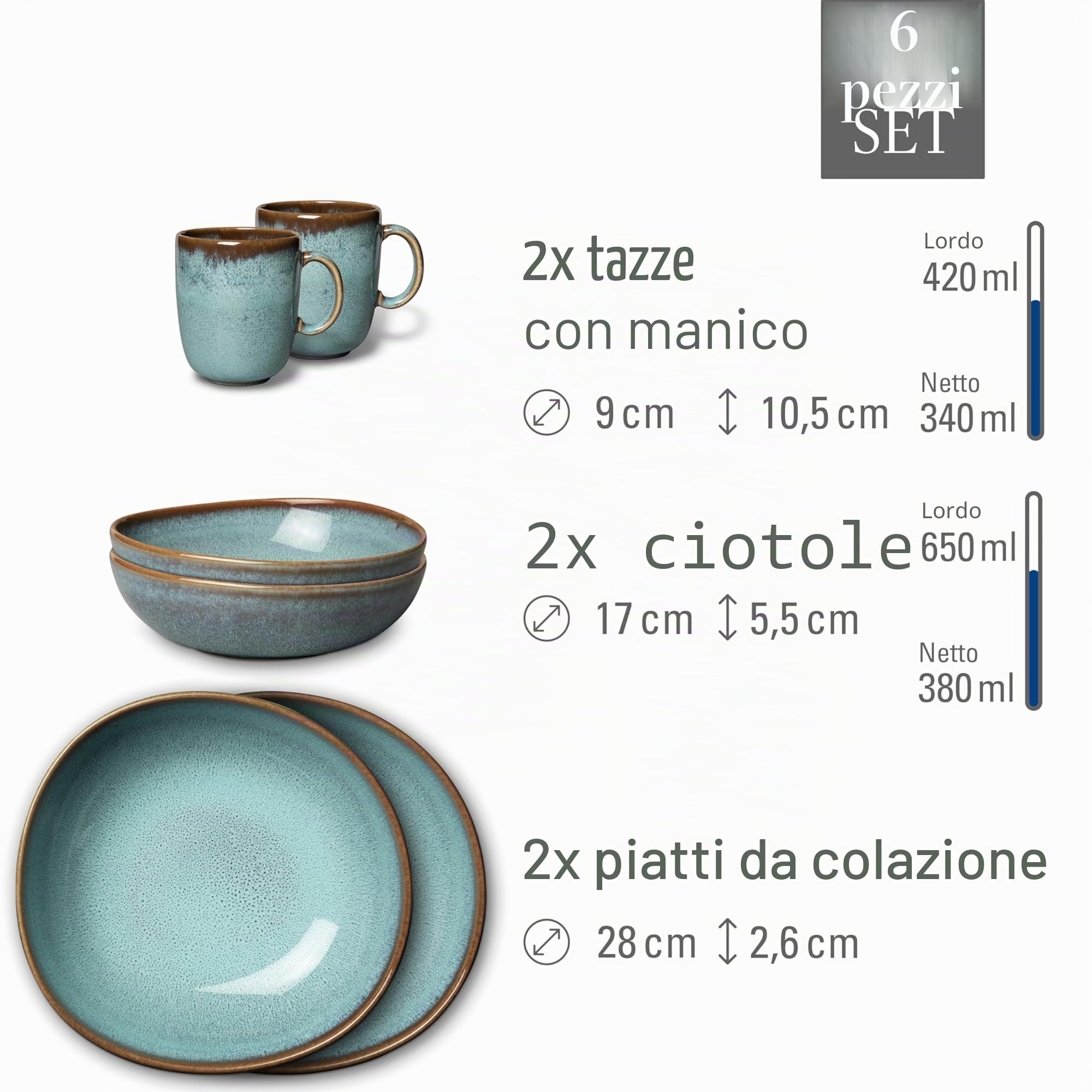 like. by Villeroy & Boch – Lave Set Da Colazione Blu, Lavabile In Lavastoviglie, Adatto Per Microonde, Set Di Stoviglie, Piatti, Set, Servizio, Terracotta