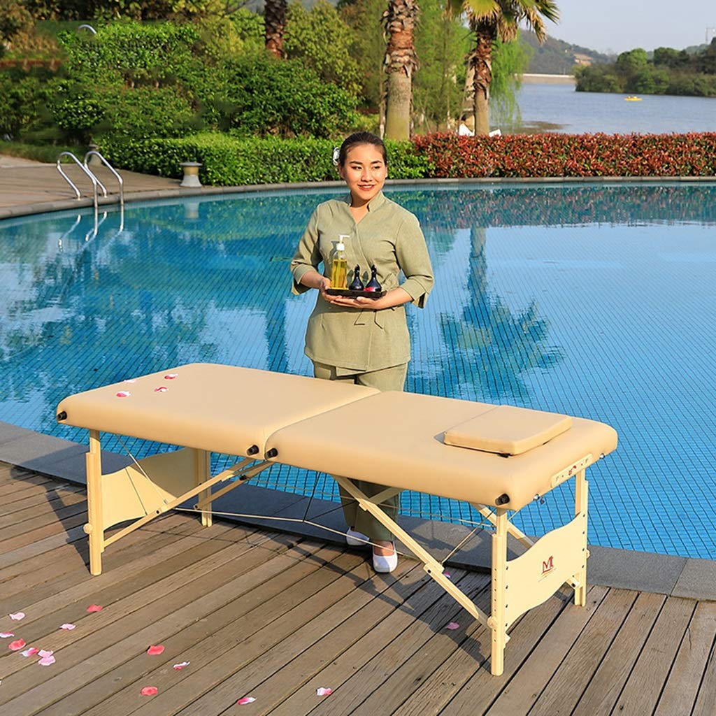 Mesas de SPA Camilla de Masaje portátil de 2 Secciones Ancho 71 cm Colchón de 5 cm de Espesor Espuma Reiki Comodidad Superior Estuche de Transporte Resistente de Lujo (Beige)