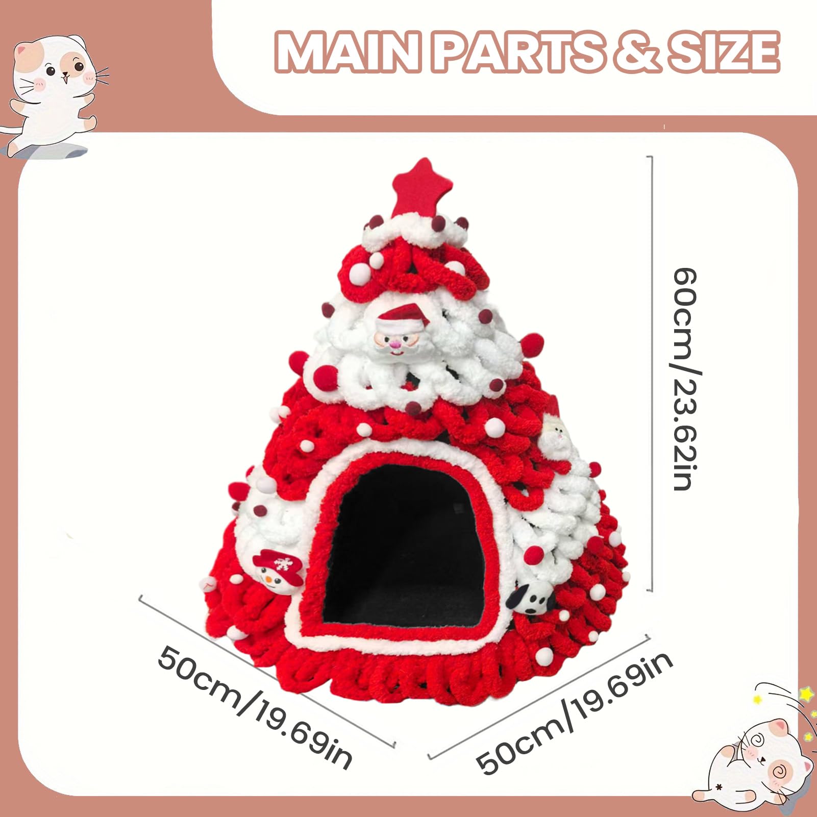 Cuccia per gatti a forma di albero di Natale, semi-chiusa, invernale, calda, a forma di albero di Natale, per gattini, piccoli animali domestici, per interni ed esterni, casa e inverno
