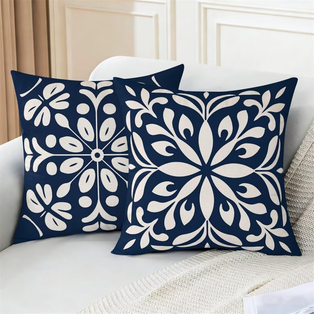 Federe Cuscini da Esterno Impermeabili 65x65 Blu Intenso Copri Cuscini per Divano Boho Federa Cuscino Moderno Decorativi Copricuscini per Divano Giardino Patio Soggiorno Copricuscino Set di 2 (IU269)