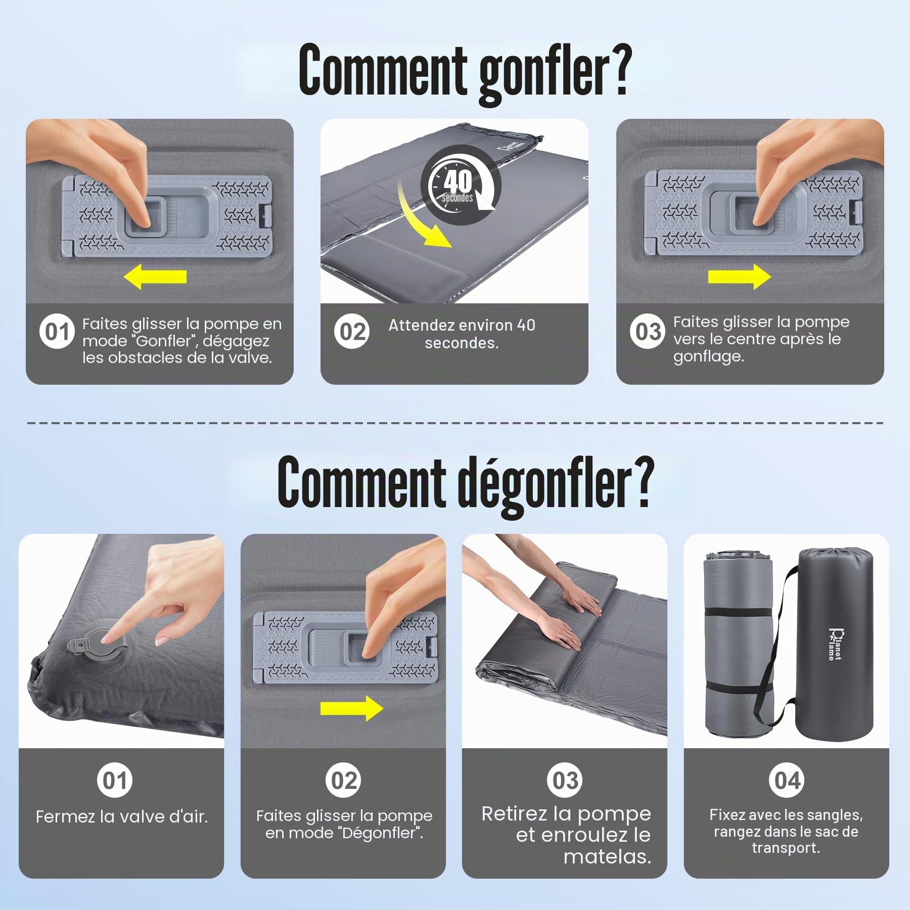 Sleepin Tapis de camping autogonflant avec pompe à air - Matelas portable gonflage/dégonflage rapide intérieur extérieur