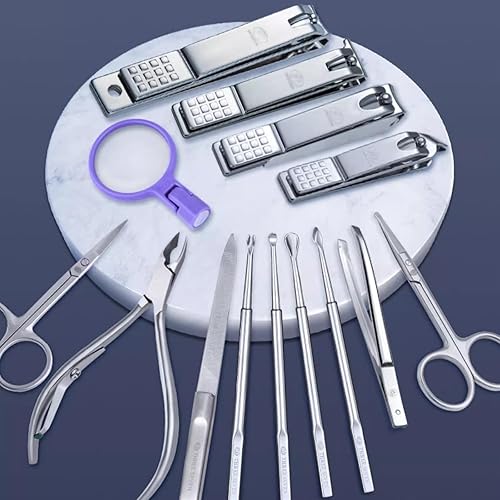 Miniatura 6 de LUNIZ Juego de manicura con lupa, juego de manicura profesional y pedicura, juego de 14 piezas de cuidado de uñas de viaje con estuche de piel