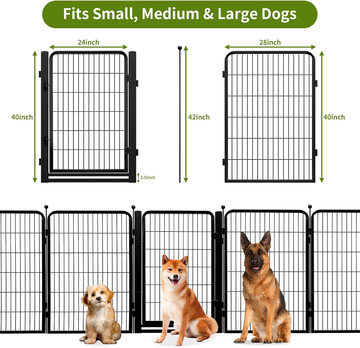 Dog Playpens Extra Wide Gate, 40" H 8 Panels Low Threshold Puppy Playpen Heavy Duty Dog Pen, Dog Playpen Outdoor for Yard RV Camping, Black