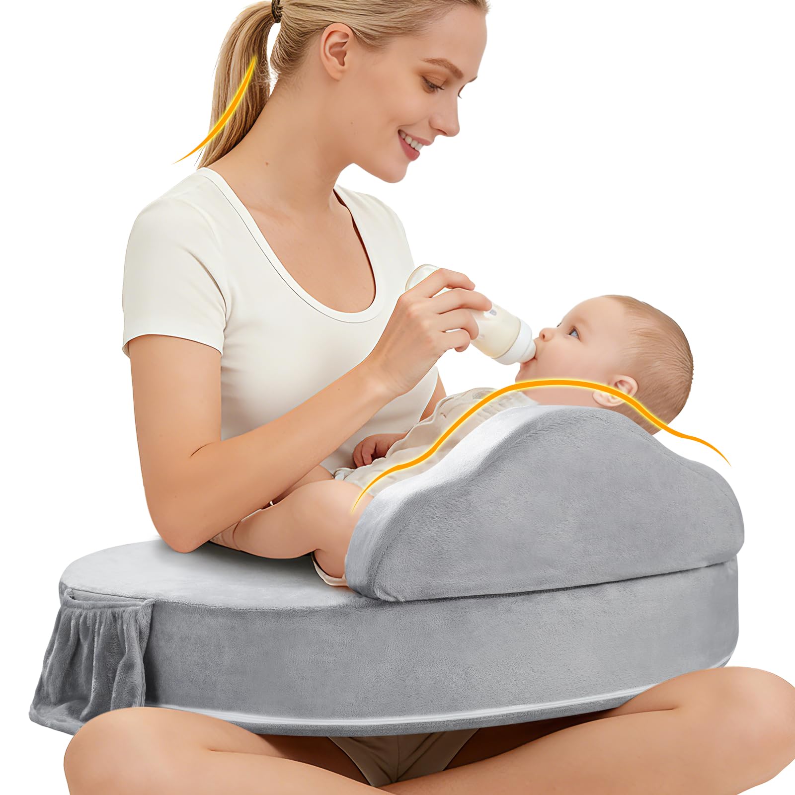 ACGROW Nursing Pillow - Memory Foam Bottle & Breastfeeding Pillow with Safety Fence - Ergonomic Support, with Wider Breast Feeding Cushion, Adjustable, Removable Cover, Baby Safety Certified Gray