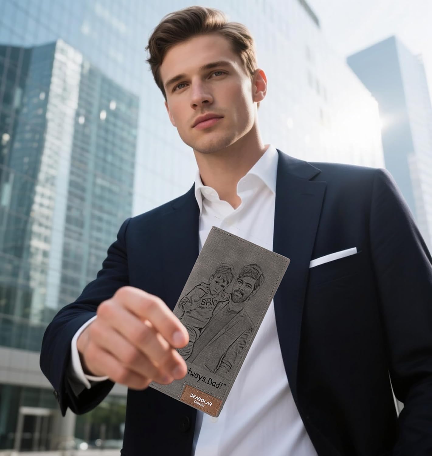 Personalized Long Wallet for Men Custom Engraved Photo or Initials Leather Wallet Personalized Gift for Dad Husband Grandpa -B3 - Image 2