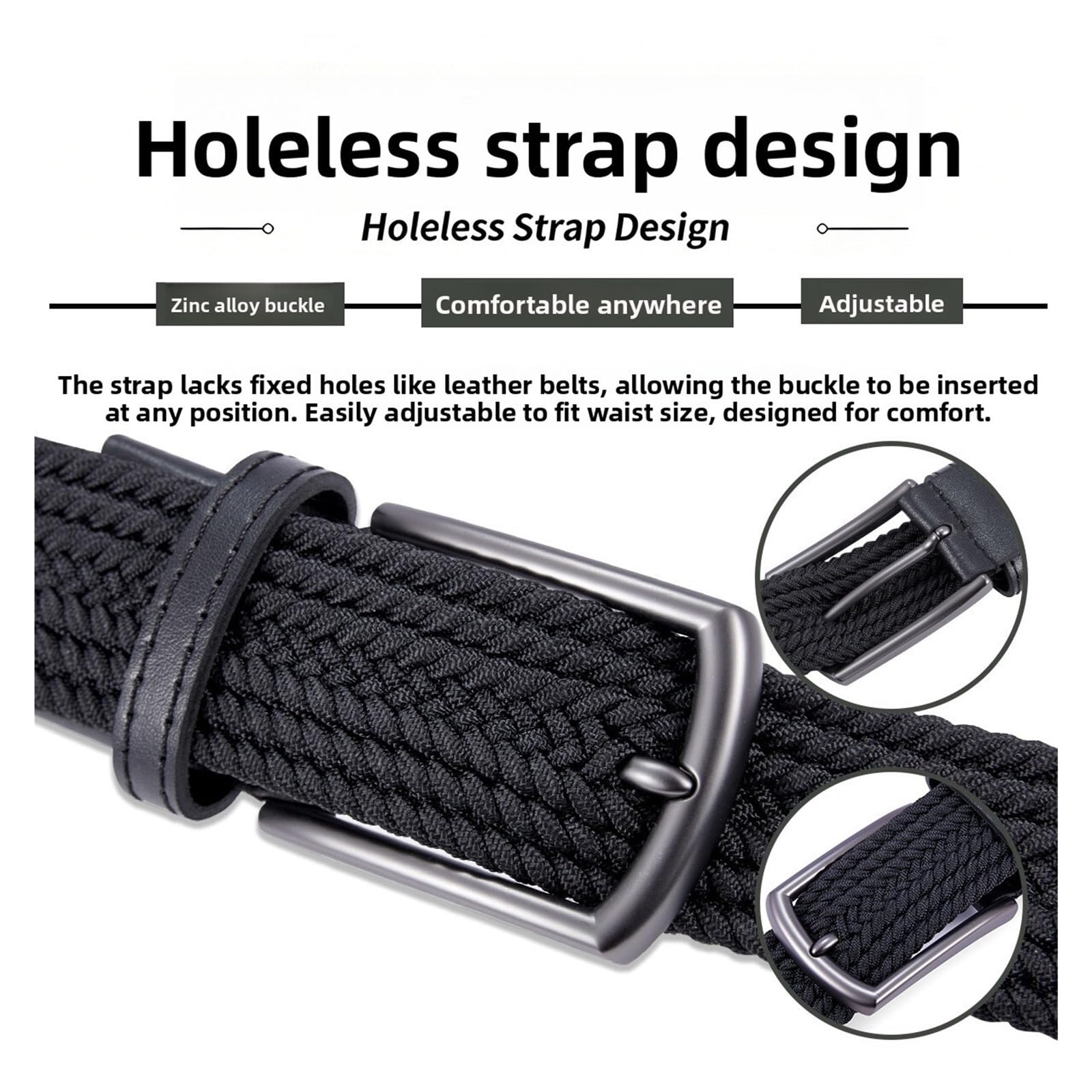 Elastischer Gürtel Herren Unisex elastischer Canvas-Gürtel, Zinklegierungsschnalle, kein Loch, gewebter Taillengürtel, sportlich, lässig, elegant, einfacher Stil