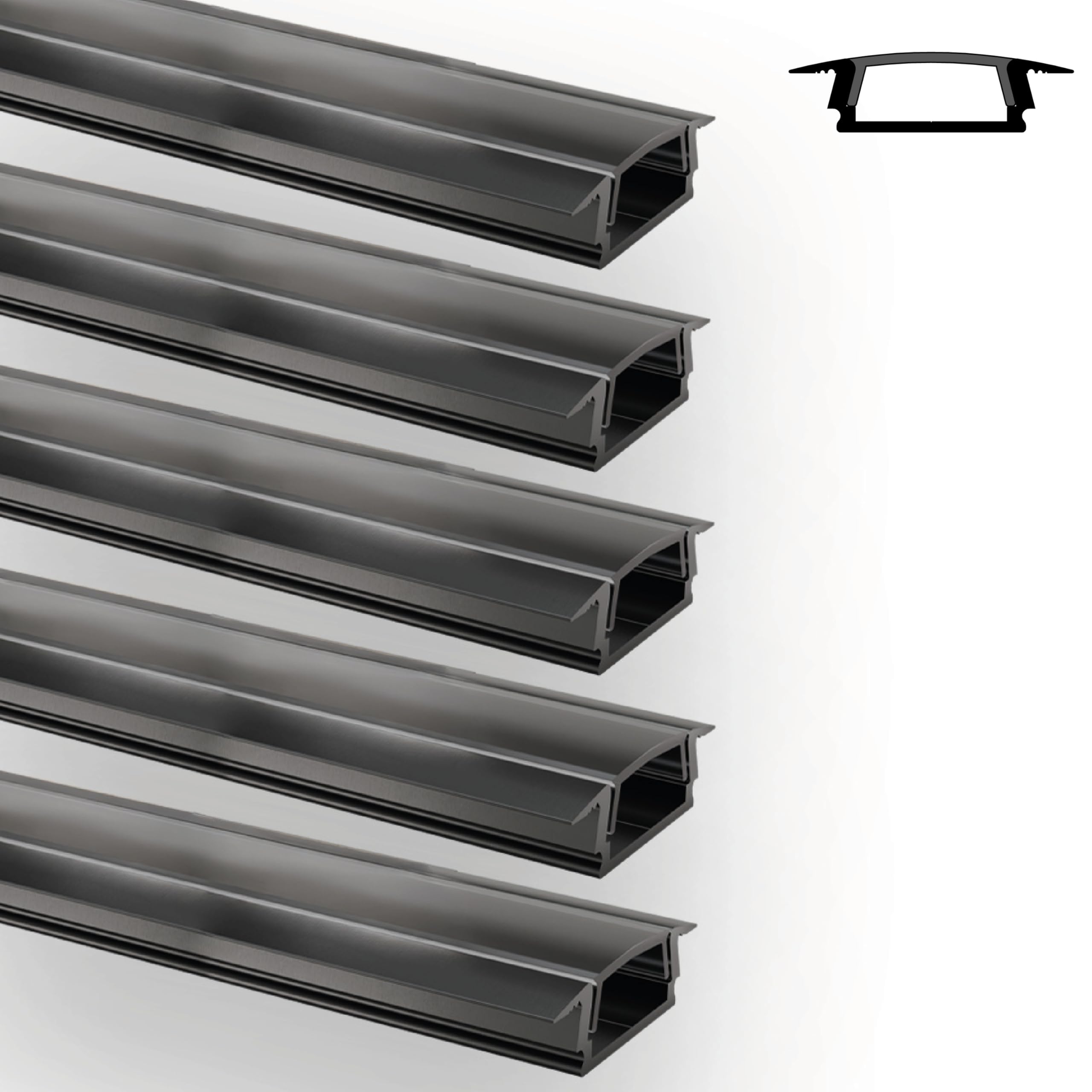 INNOVATE Profilé encastrable LED 2 m [profilé en aluminium 12 x 6 mm] Profilé en aluminium pour bandes LED 2 m I Éclairage indirect Luminaire sous plan de travail cuisine (Noir-noir, Set 5)