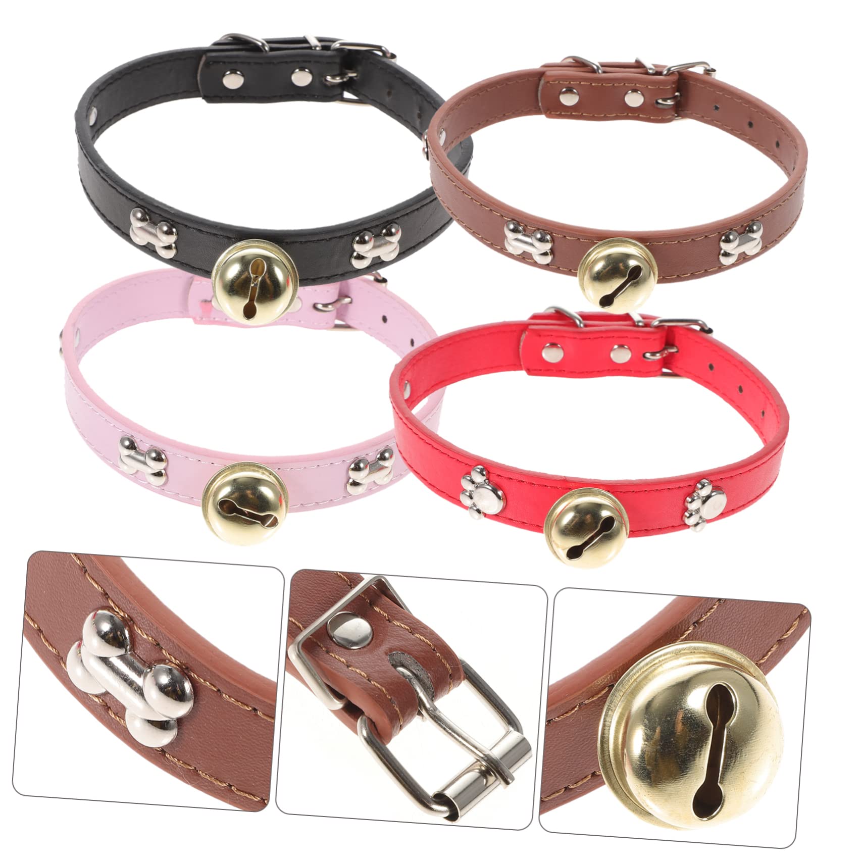 VICASKY Lot de 4 Colliers de Chèvre avec Clochettes en PU, Réglables avec Trous, Adaptés pour Moutons et Chèvres en Élevage Extérieur