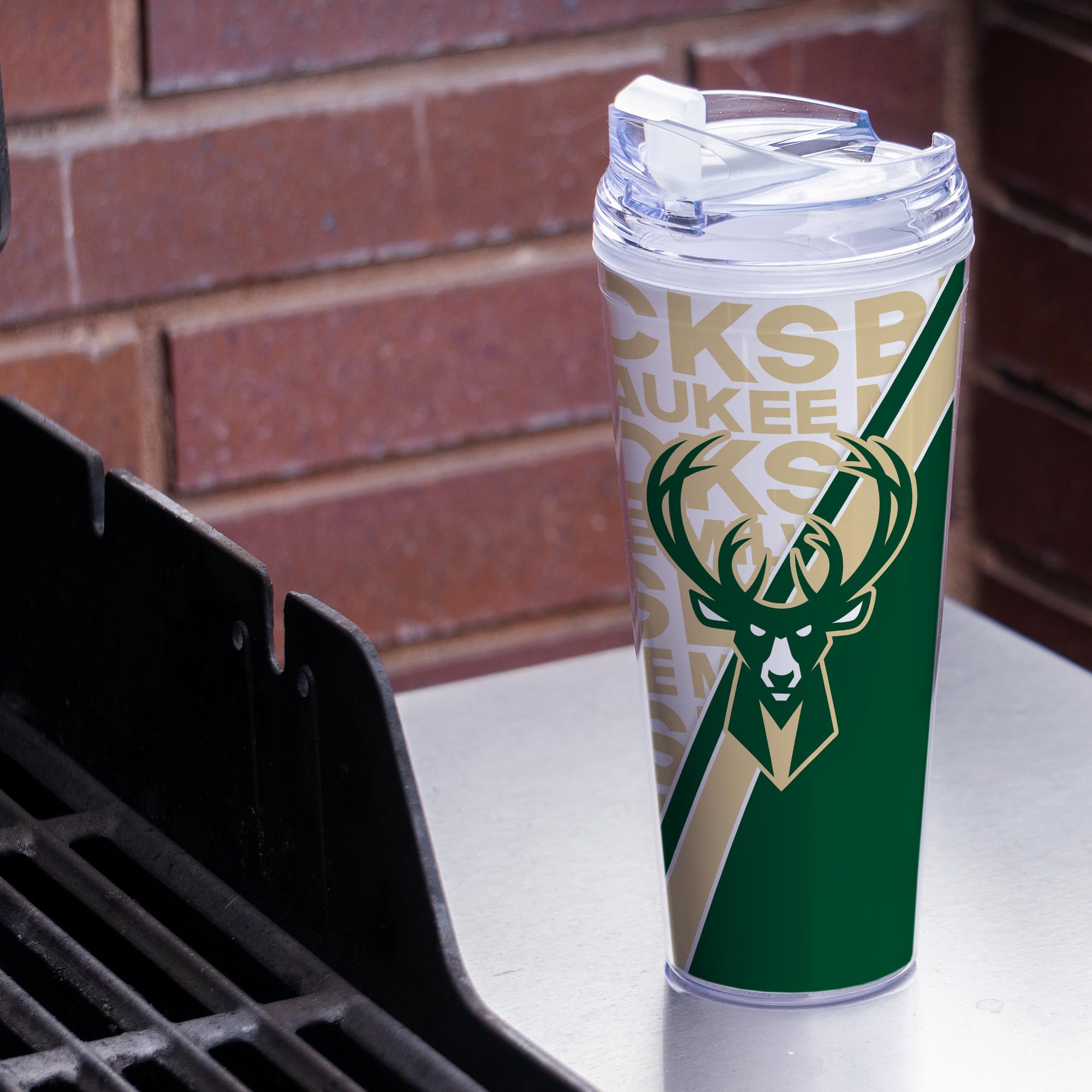 Rico Industries NBA Basketball Utah Jazz - Vaso acrílico de 24 onzas con tapa con bisagras, vaso de doble pared con licencia oficial y popote