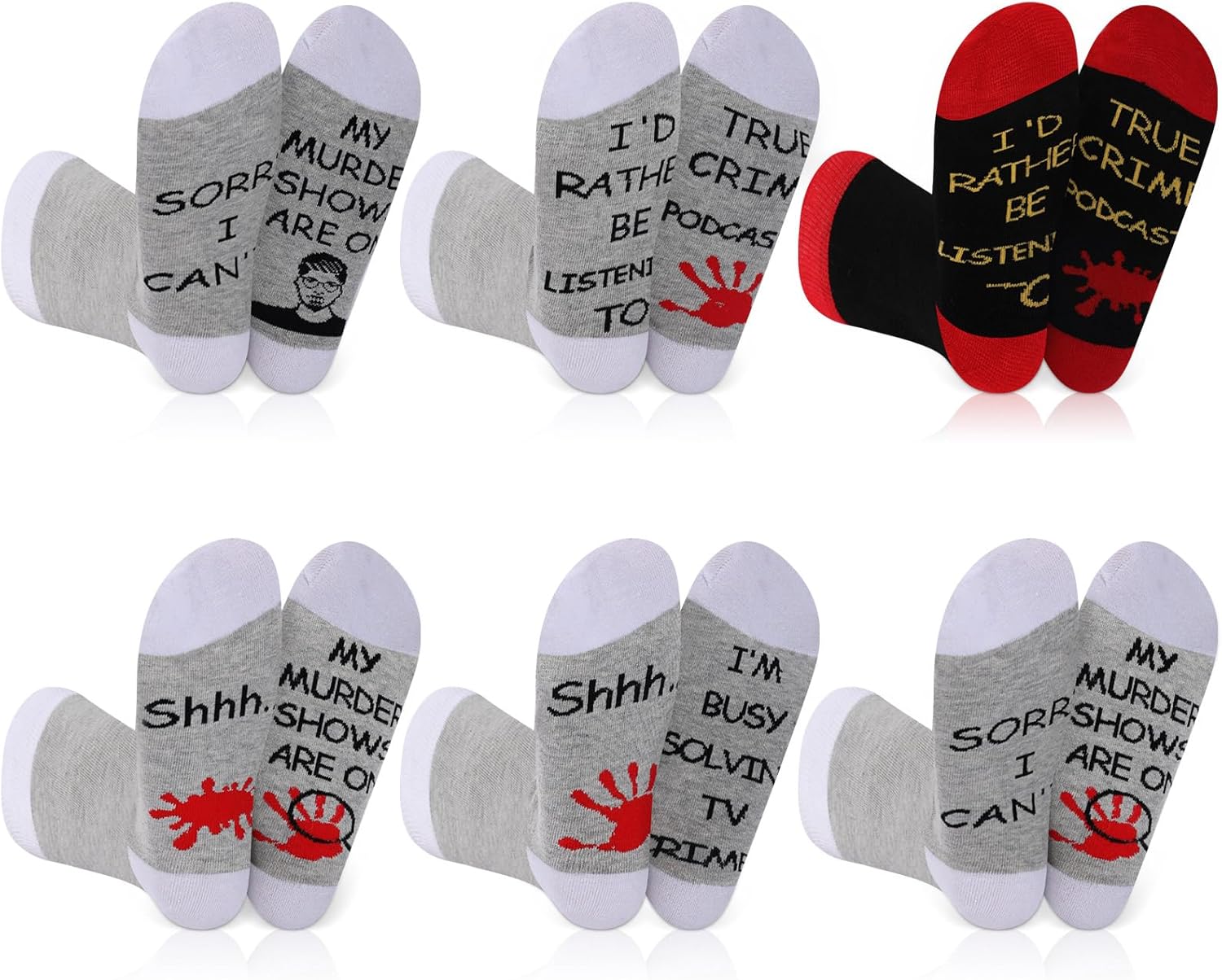 Jiuguva 6 Pairs Horror Gifts Crime Junkie Sock Crime