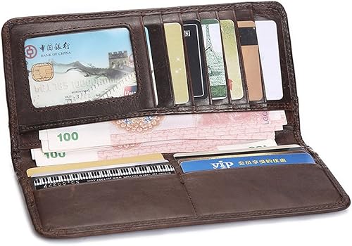 Miniatura 6 de Cartera larga de cuero genuino de los hombres billetes billete titular de la tarjeta de dinero monedero delgado caliente