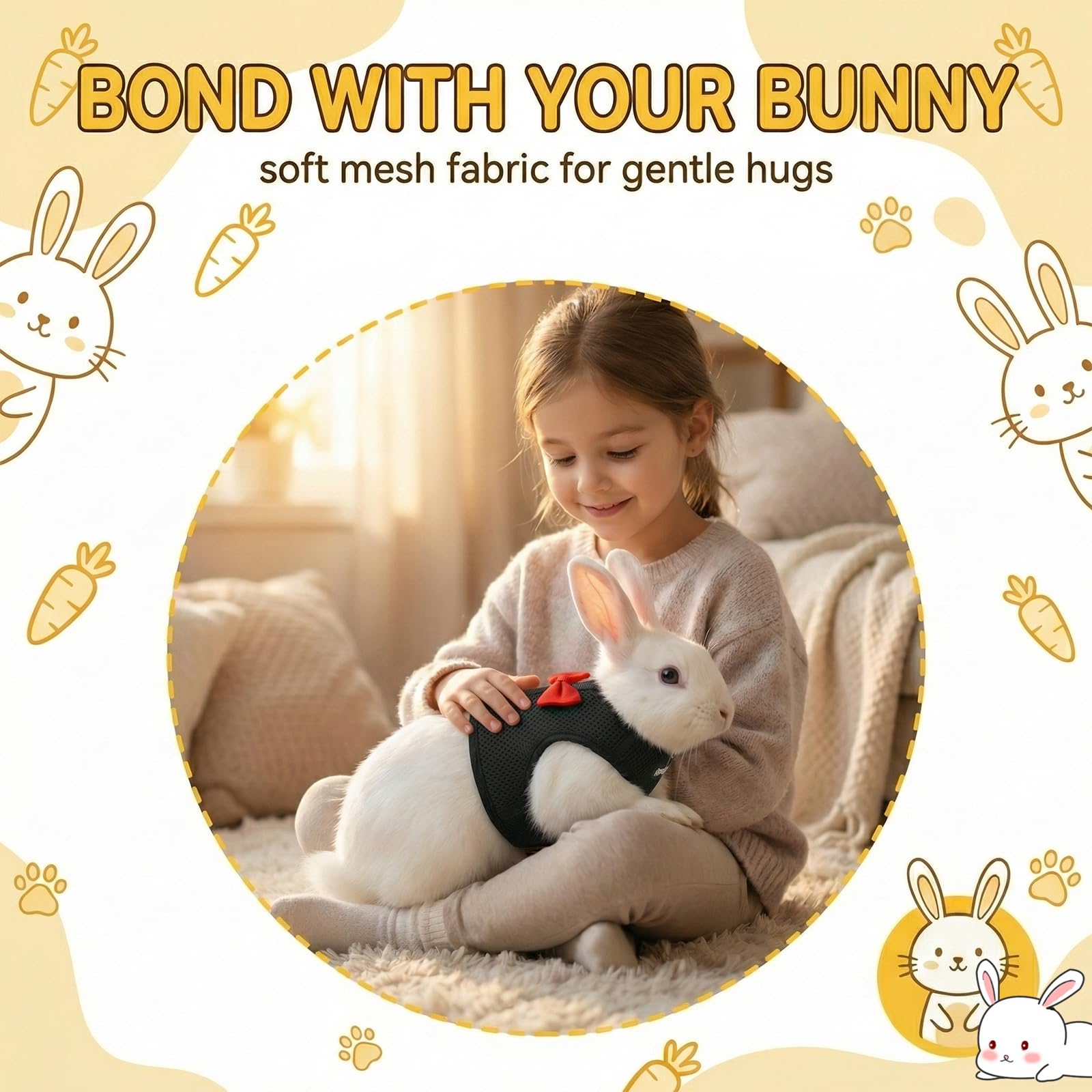 LOMSUXA Guinzaglio Per Coniglio Nano, imbracatura con guinzaglio, Accessori Conigli, Stoviglie Con Guinzaglio, Pettorina Regolabile, pettorina coniglio nano(Nero, M) - 5