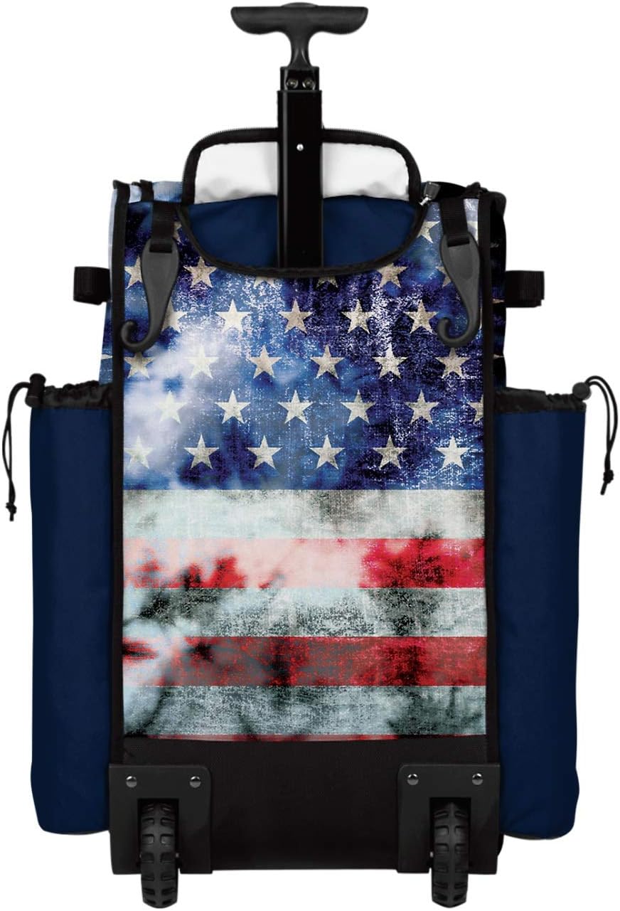 Boombah Rolling Superpack 2.0 Baseball/Softball Gear Bag - 23-1/2" x 13-1/2" x 9-1/2" - USA Old Glory Navy/Red/White - Telescopic Handle - Holds 4 Bats - Wheeled Version