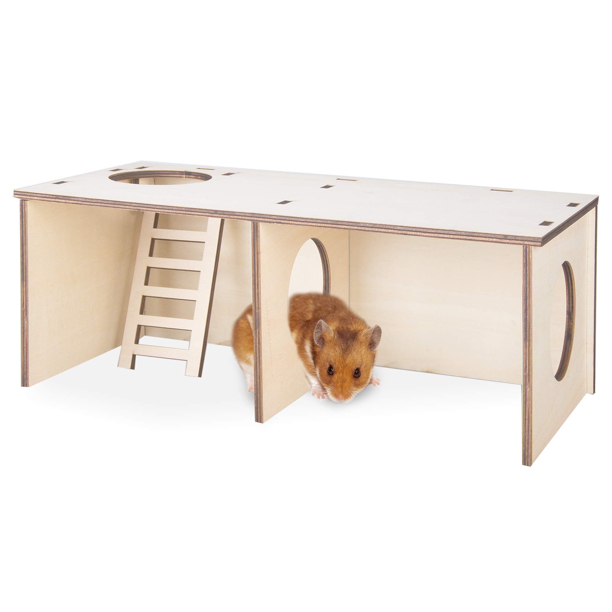 Hamster Secret Peep Shed 2-Chamber Hideout & Tunnel Exploring Toys Detachable Habitat House for Guinea Pigs, Hamsters, Chinchillas