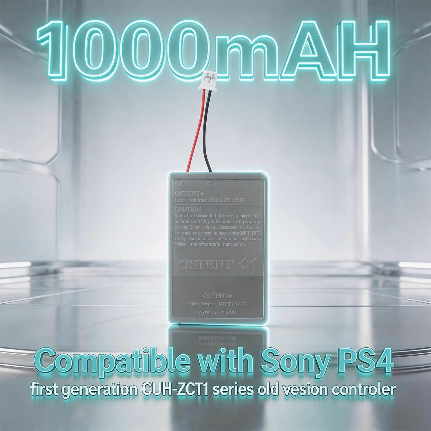 OSTENT 1000mAh 3.65V 3.7Wh Batería Recargable Li-Ion Recambio para Sony PS4 Original CUH-ZCT1 Mando Inalámbrico Bluetooth Dual Shock Versión Antigua de Primera generación Conector Grande
