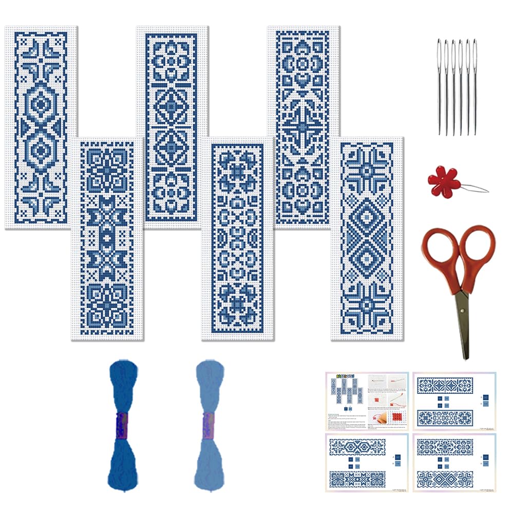 FREEBLOSS 6 Set Bohemian Pattern Cross Stitch Bookmark Kit Stamped Cross Stitch Kits for Beginners DIY Embroidery Bookmarks DIY Bookmark Kit Embroidery Kit for Adults Gift 6 * 20CM — image 1