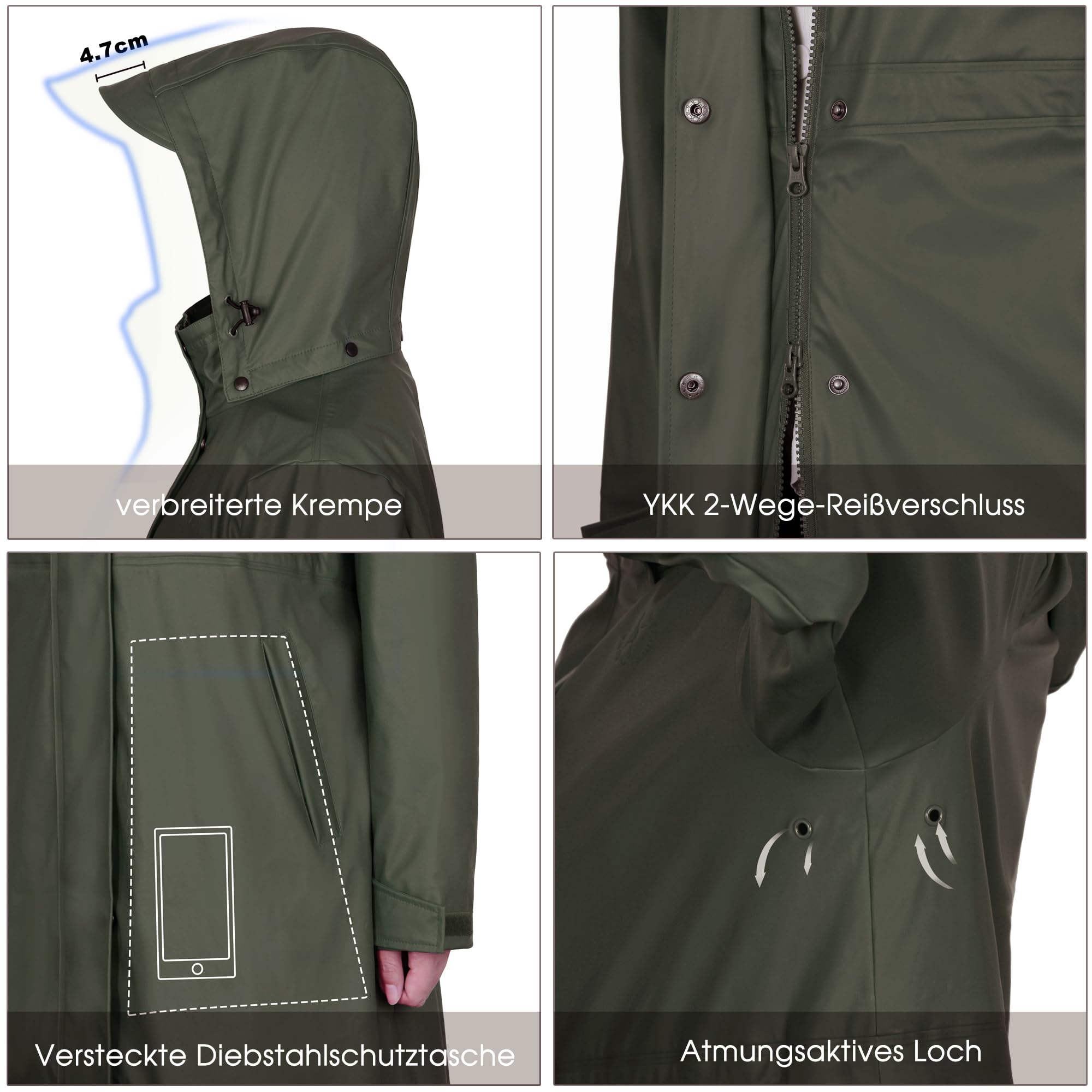 rhythm of the rain Regenmantel Damen lang Regenparka Damen wasserdicht atmungsaktiv gefütterte Regenjacke Trenchcoat Übergangsmantel Parka Outdoor