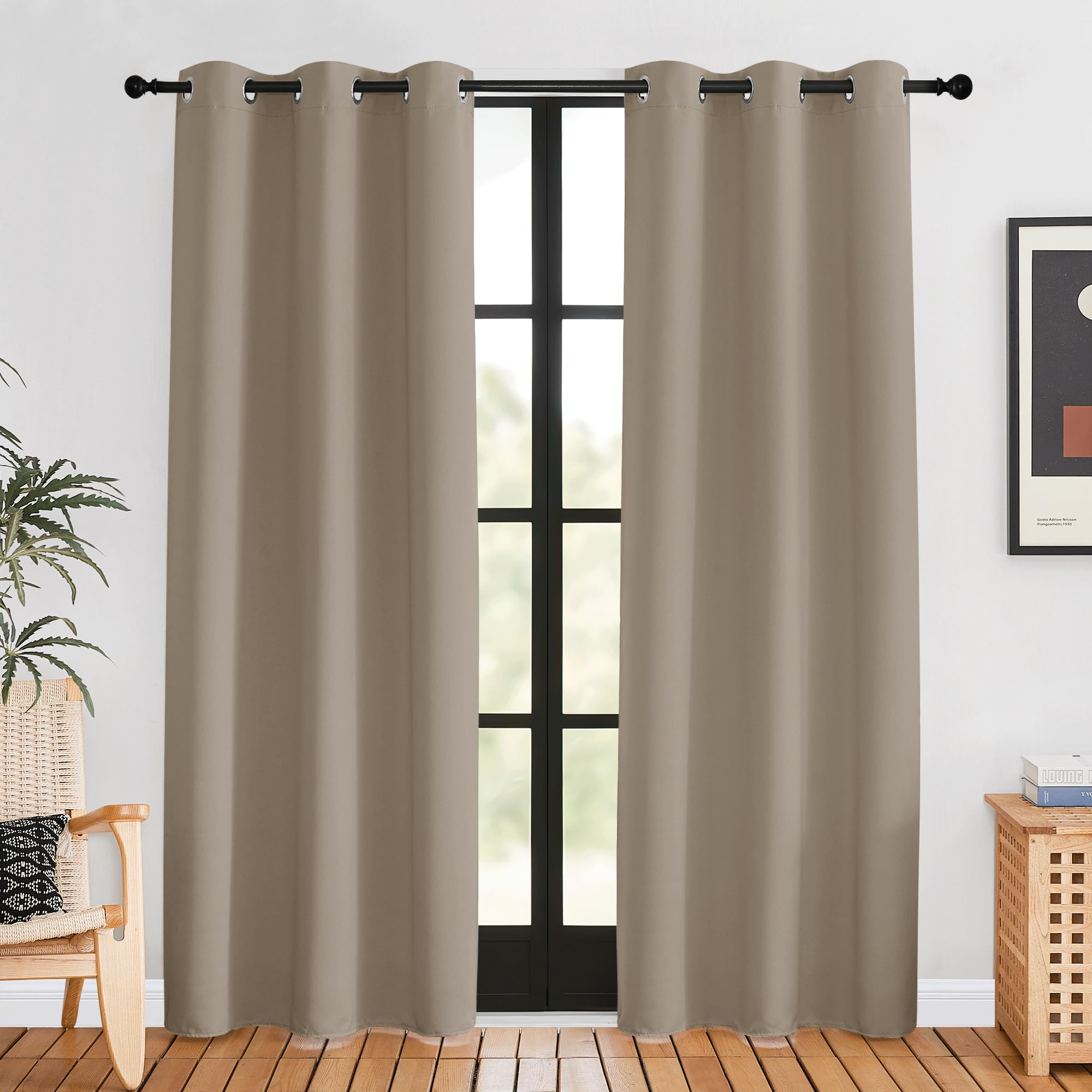 NICETOWN Blackout Curtains for Bedroom, Taupe, 42 W by 80 L, Set of 2, Thermal Insulated Curtains &amp; Drapes with Grommet Top for Living Room, Privacy Window Treatment Draperies