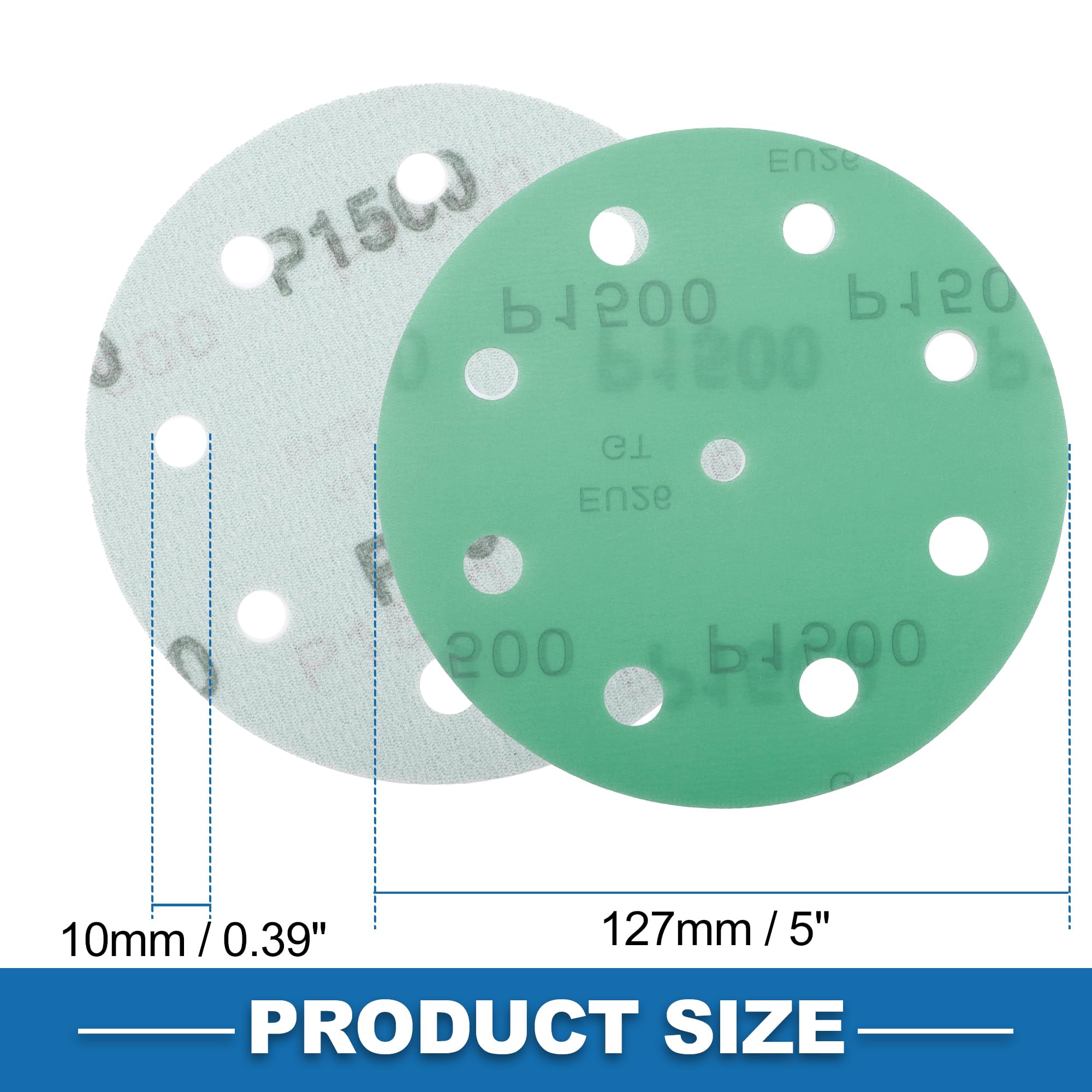A ABSOPRO Sanding Discs 5 Inch 9 Hole 1500 Grit Round Hook and Loop Sandpaper Aluminum Oxide Green 50pcs, 5" - Image 4