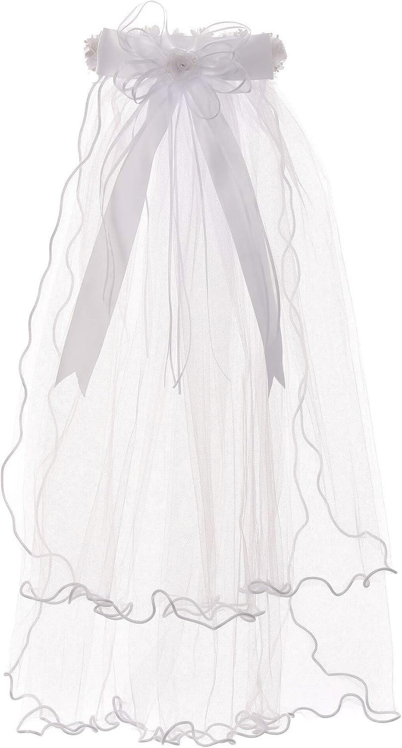 Girls First Communion Veil Rhinestone Accented Flower Crown