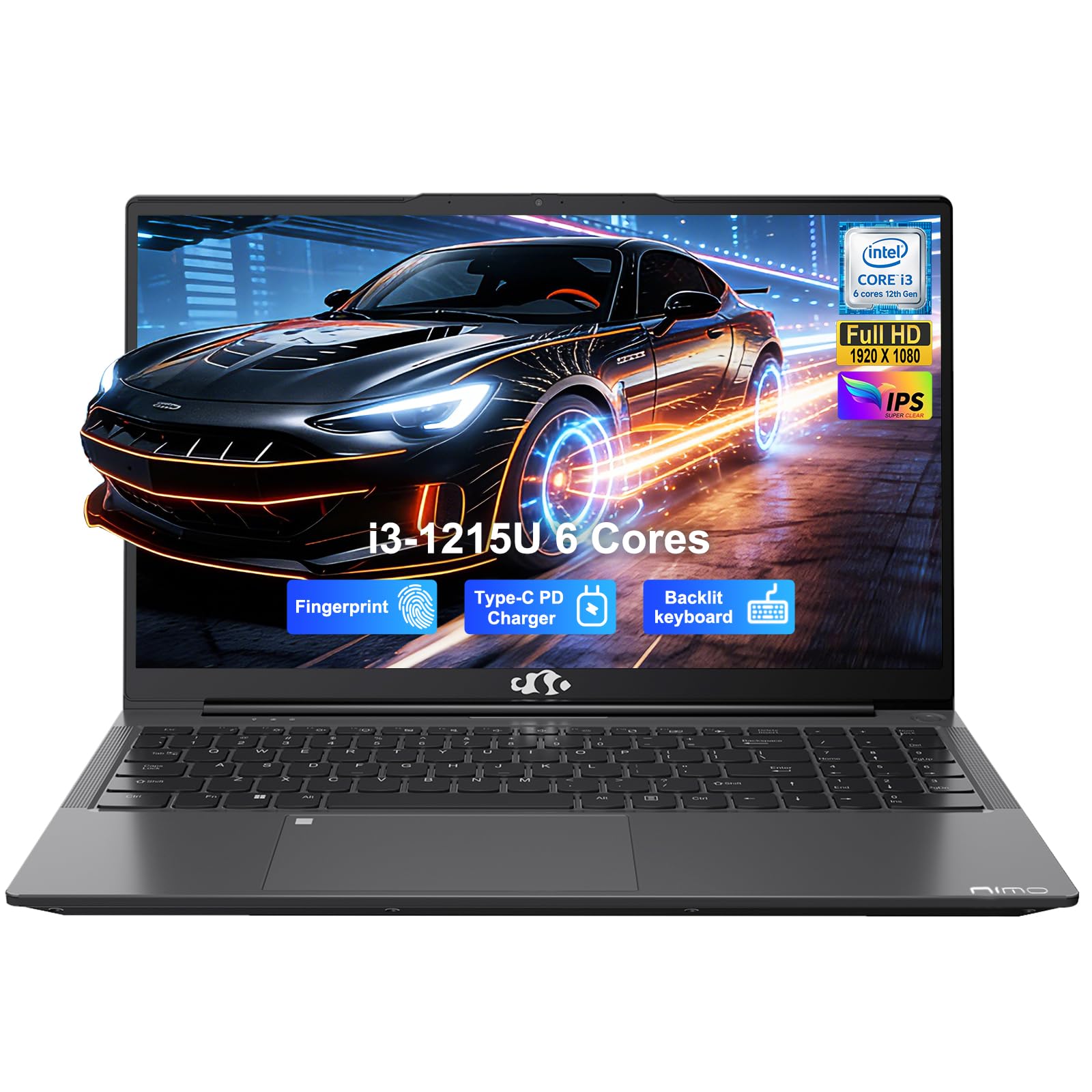 NIMO 15.6" FHD IPS Laptop, 6 Cores i3-1215U 16GB RAM 512GB SSD (Up to 4.4GHz, Beat Ryzen 5 7520U) School Computer with 65W Type-C Wi-Fi 6 Backlit KB Fingerprint for Business Home
