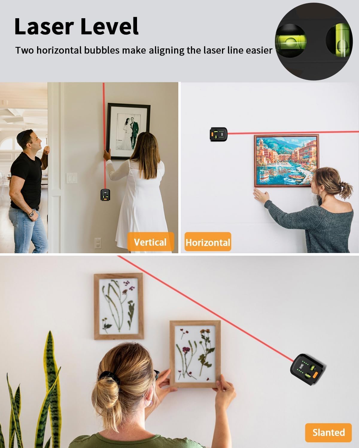 Tyrry Livella Laser 4 in 1 con Livella a Bolla, Raccogli Polvere per Trapano, Supporto da Parete e Ventosa Elettronica a Vuoto, Strumento per Appendere Quadri, Dipingere e Ristrutturazioni Domestiche