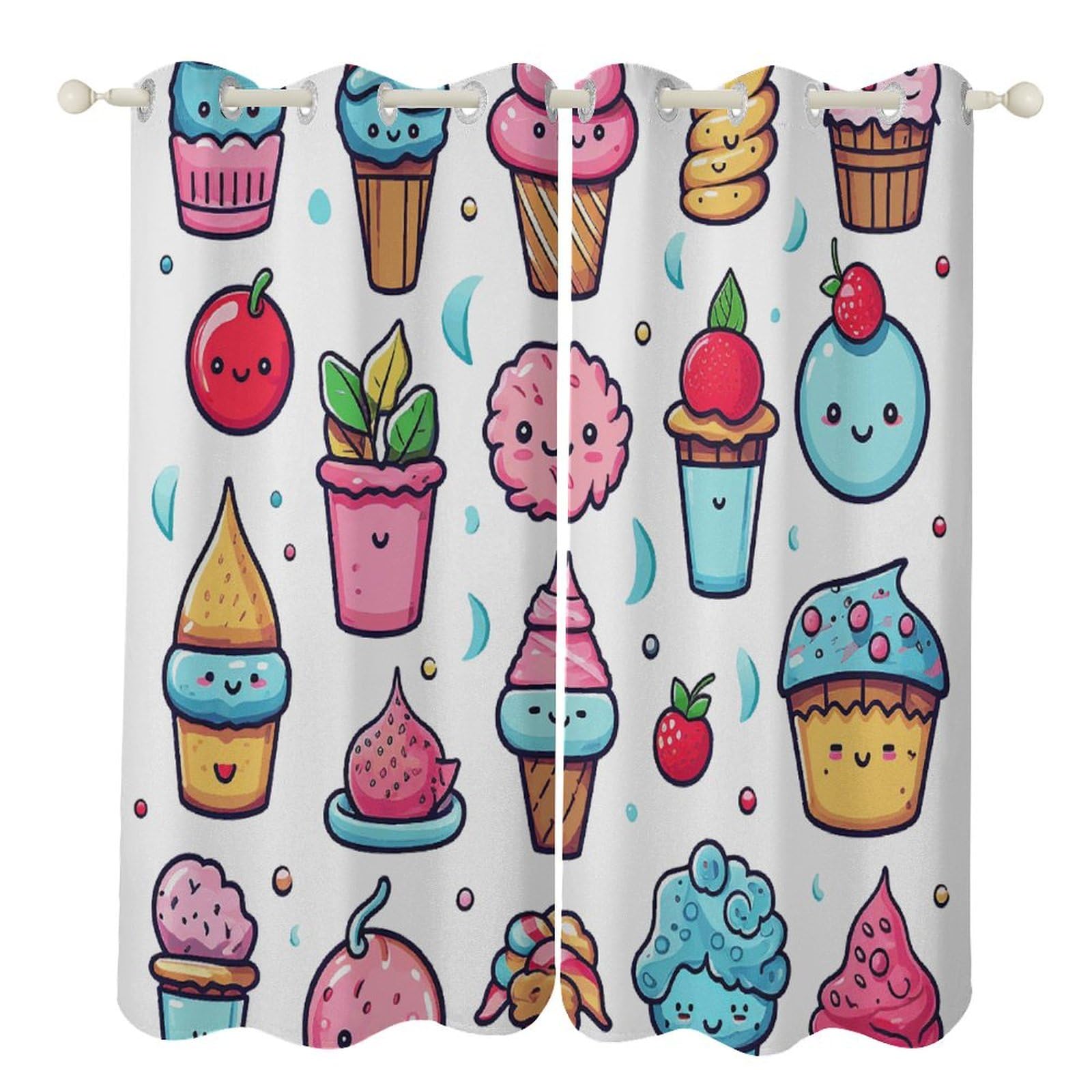 Rideaux occultants de chambre d'enfant au motif gourmand crème glacée