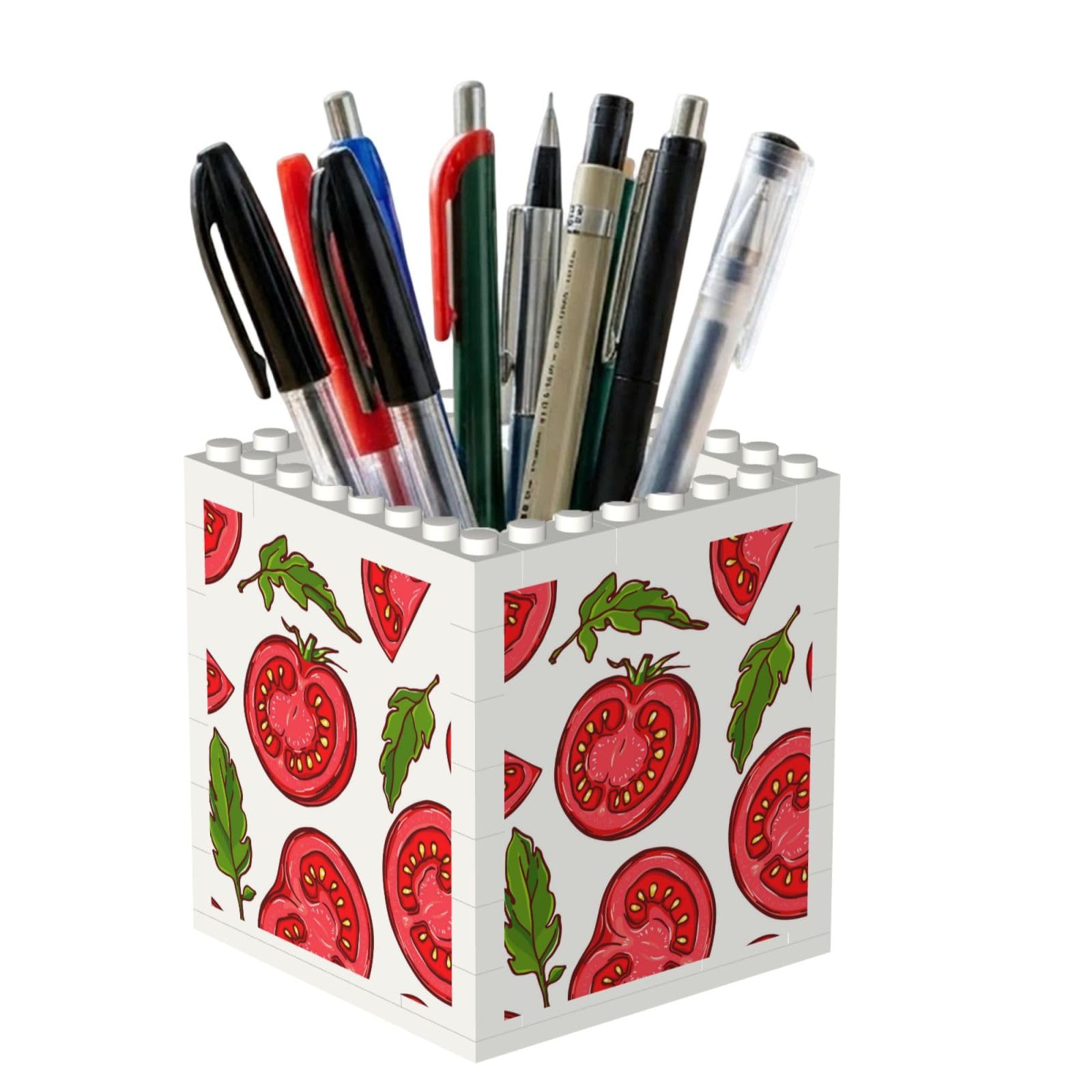 Poadnly Cartoon Of Tomato Leaves Pattern, Pen Pot Pencil Holder for Office Home School, Compact Desk Organiser for Office Stationery