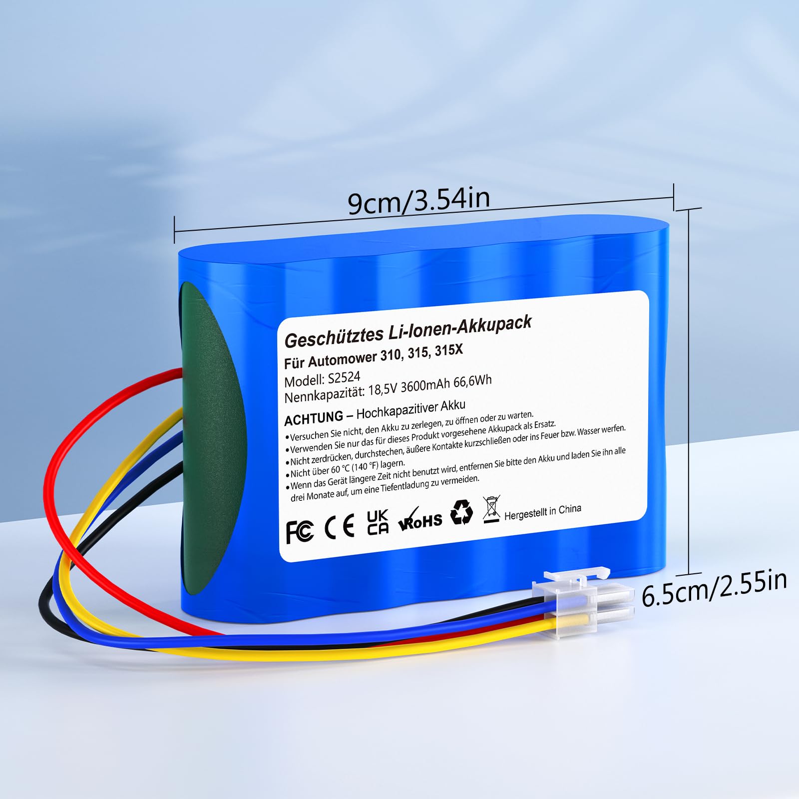 Ersatzakku kompatibel mit Husqvarna Automower 310, 315, 315X, Gardena Sileno R100Li,R130Li,R160Li Rasenmäher - (3600mAh, 18.5V, Li-Ion)