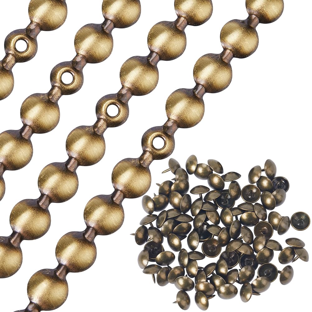 GORGECRAFT 5 pièces*1M Bandes de Punaises de Rembourrage 10.5mm Tête Ronde en Fer Métallique Garnitures de Tête de Clou Décoratives Brillantes avec 90 Clous de Tapisserie Assortis Bronze Antique
