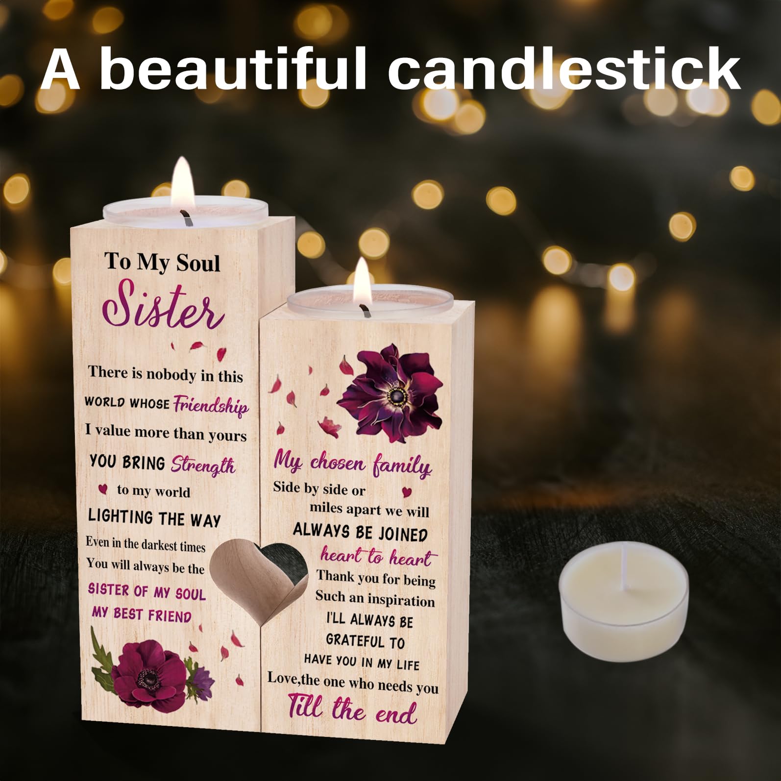 Soul Sister Gifts?Birthday Gifts for Women Best Friend - Dictionary Style Friendship Gifts for Soul Sister, Besties Gifts for Friend Female, BFF Gifts, Cute Soul Sister Wooden Candle Holders