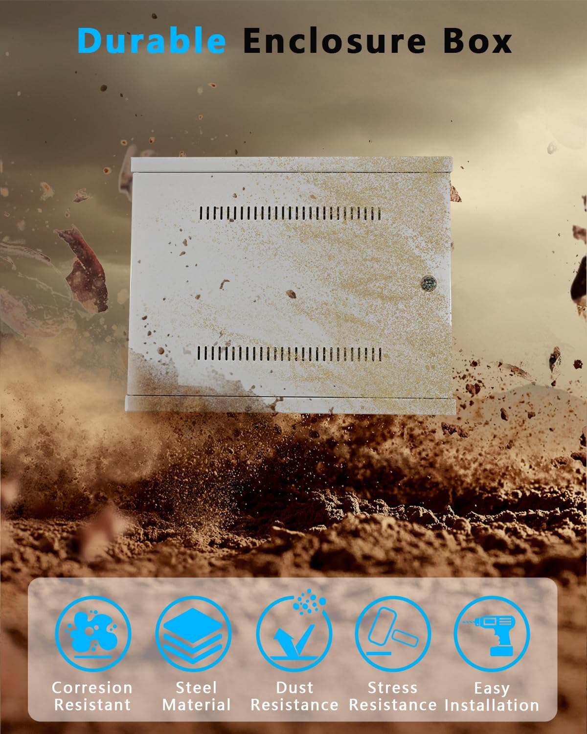 Caja de cierre resistente con cerradura para cableado de seguridad, carcasa de acero universal para DVR/NVR, cable CCTV y proyectos eléctricos, montaje en interiores y exteriores, gabinete de metal a