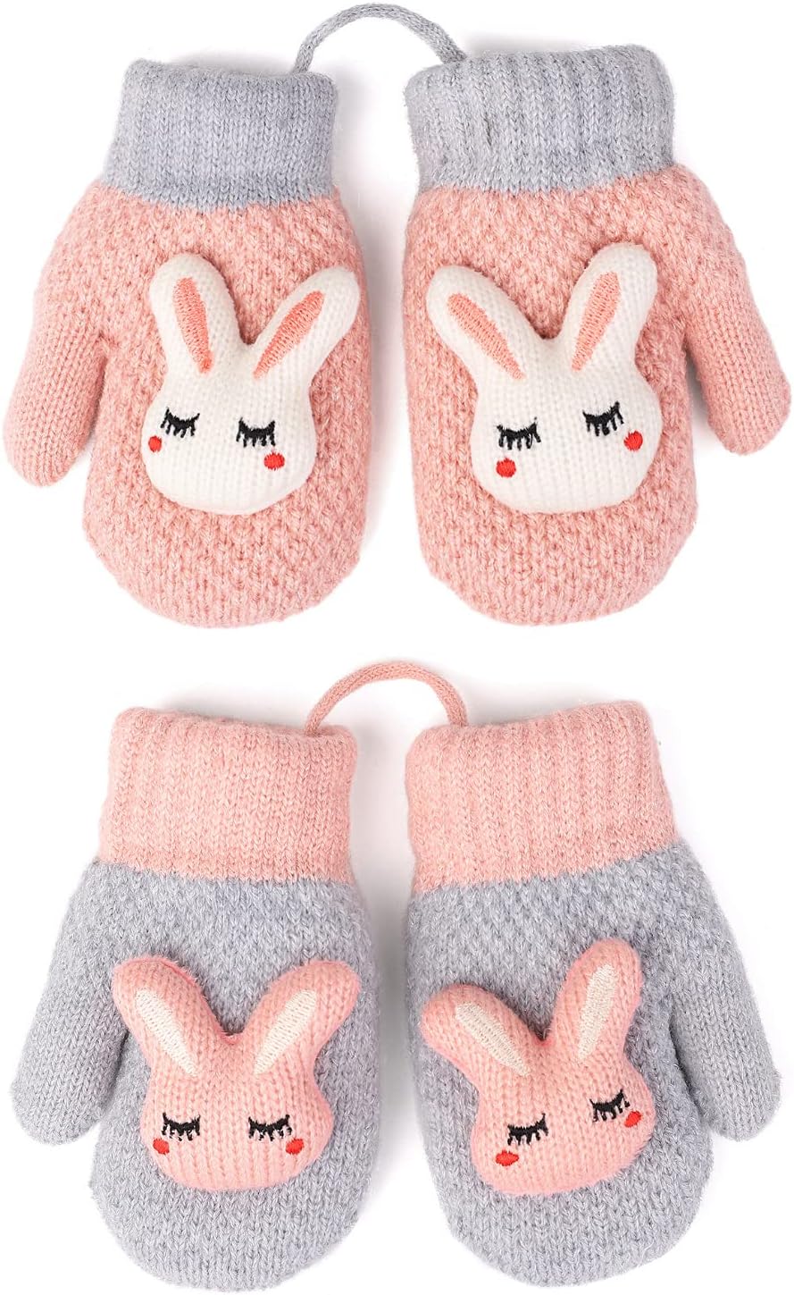 Flammi 2 Pairs Toddler Mittens for Baby Boys Girls Winter Sherpa Lined Warm Knit Mittens Cartoon Kids Gloves Flammi 2 Pairs Toddler Mittens for Baby Boys Girls Winter Sherpa Lined Warm Knit Mittens Cartoon Kids Gloves