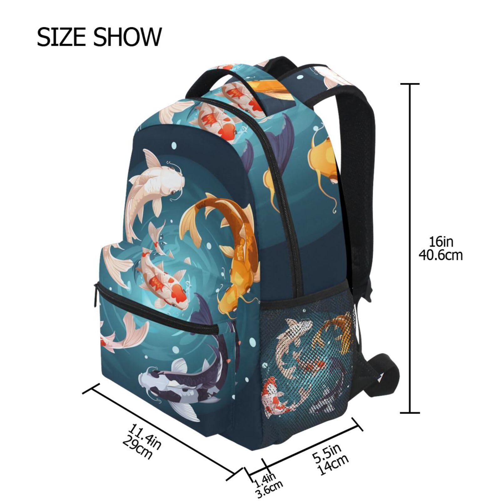 Pesce Koi Colorato Nuoto Acqua Circolare Zaino Scolastico per Ragazzi Ragazze,Borse per Libri e Studenti Alla Moda