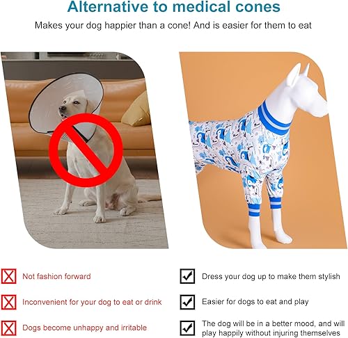 Miniatura 6 de LovinPet Bonitos trajes para perros grandes, camiseta interior para Pitbull, pijama para perro, tela elástica ligera, estampado de dinosaurio