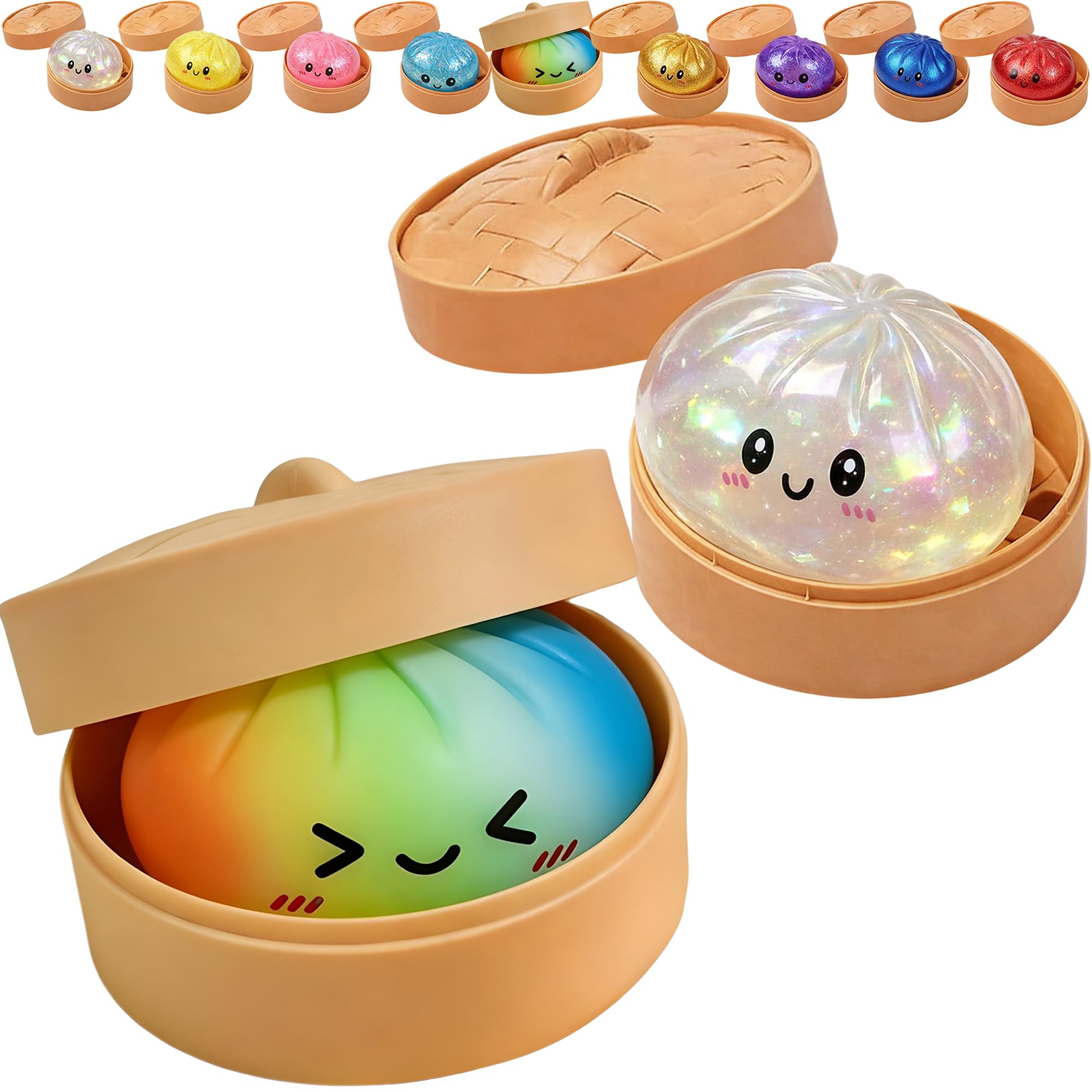Glitter Dumpling Squishy, 2026 New Colorful Dumplings Squishies with Box, Soft Sensory Squeeze Toys for Adults Stress Relief (Colorful) — view 14