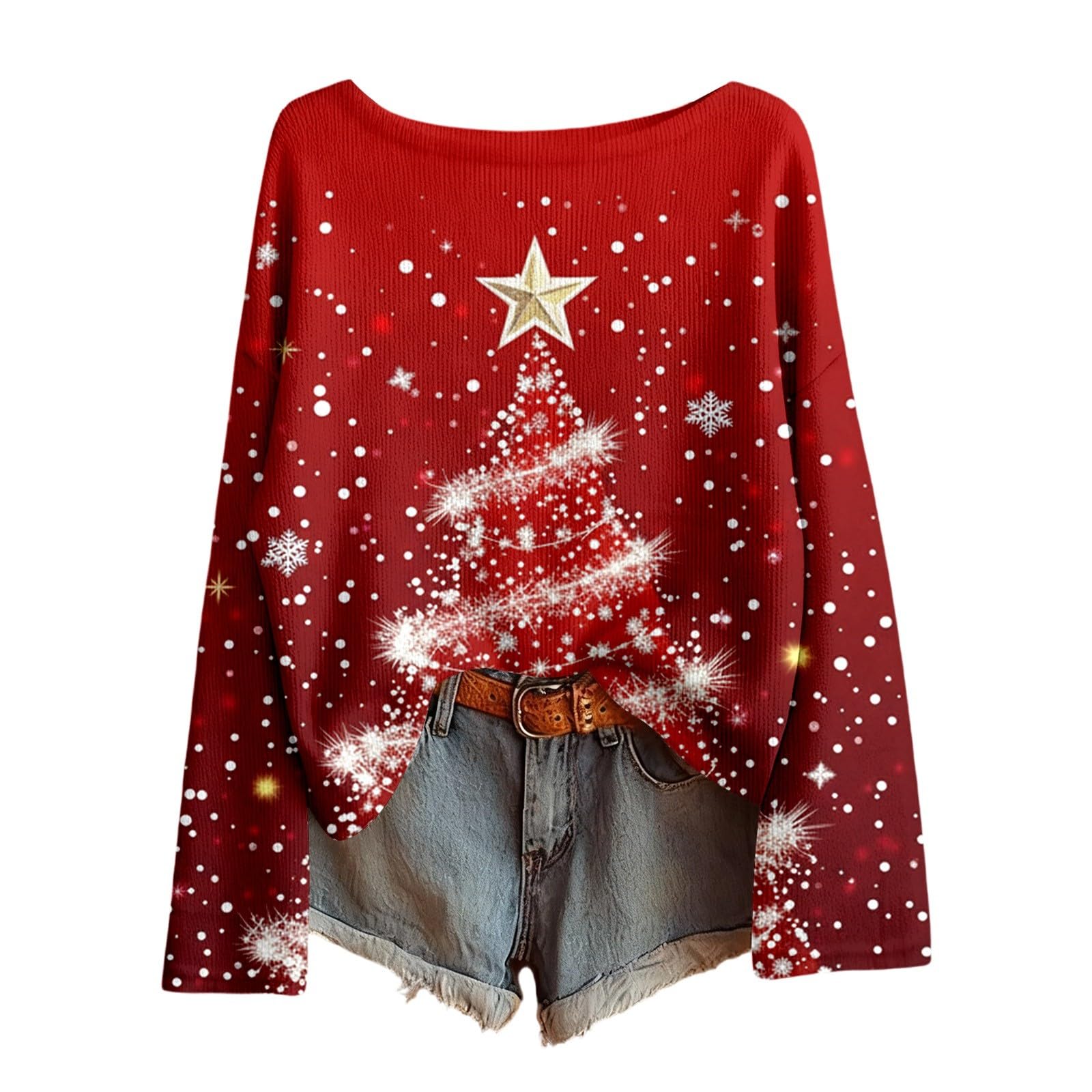 Christmas Sweaters Pullovers for Women Teen Girls Boat Neck Wool Knit Ugly Sweater Long Sleeve Boho Tops Xmas