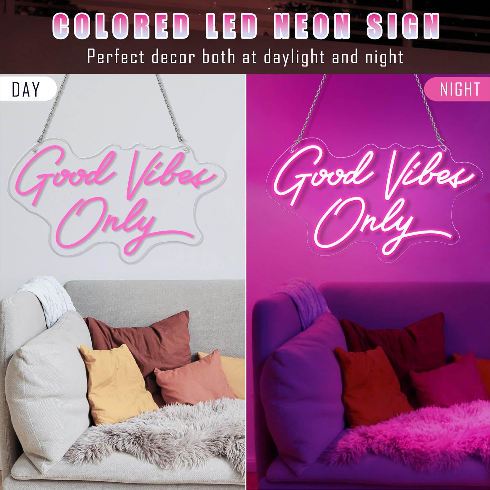Good Vibes Only Neonschilder für Wanddekoration, rosa LED-Schild für Schlafzimmer, Party, Bar, Salon, Zimmer, Wanddekoration, Hochzeit, Bar, Zuhause, Mädchenhöhle - Beste Geschenke für Weihnachten