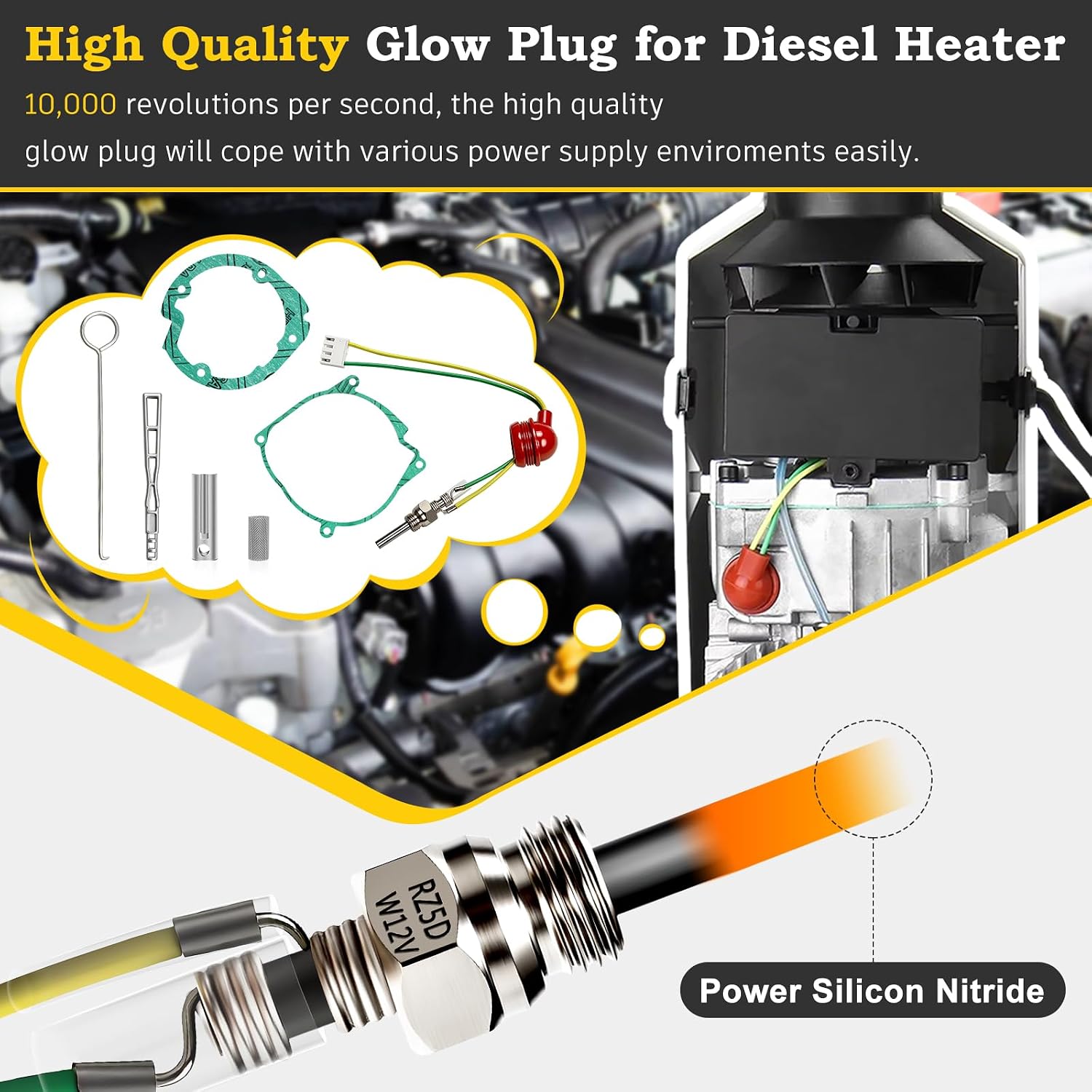 JWEELY Diesel Heater Glow Plug Repair Kit, 12V 24V 5KW 8KW Parking Diesel Heater Glow Ignition Plug Kit with Filter, Car Heater Repair Parts Fit, Diesel Heater Accessories