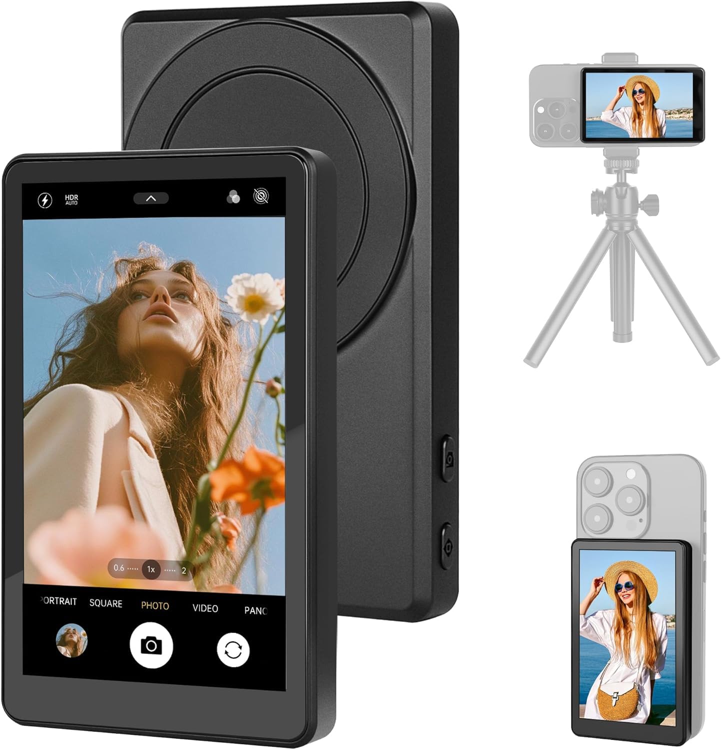 vlog selfie monitor screen for iphone & android, magnetic phone back camera selfie monitor, content creator essentials, wireless mirroring for youtube live streaming