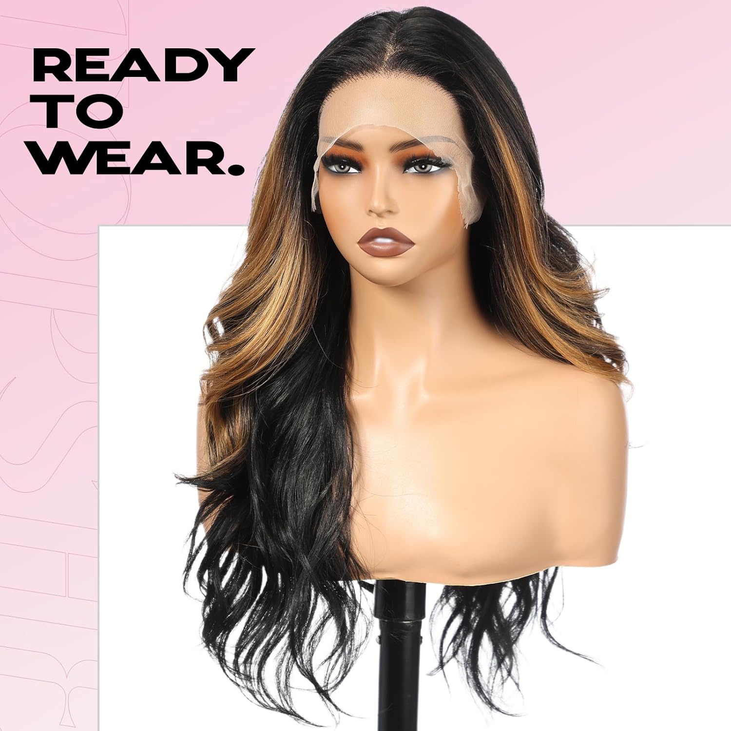 Highlight Honey Blonde Long Curly Wig, 13x4 Lace Front Synthetic Wig with Baby Hair, Natural Looking Heat Resistant Hair for Women Daily Use 22IN(HL27/01B30)