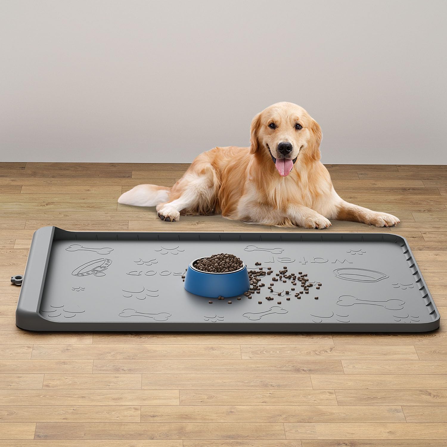 Synvion Dog Feeding Mat, Food Grade Silicone Pet Bowl Mat for Dogs & Cats, Waterproof & Non-Slip, Raised Edge, Extra Large 91×61cm Dog Bowl Mat for Food & Water