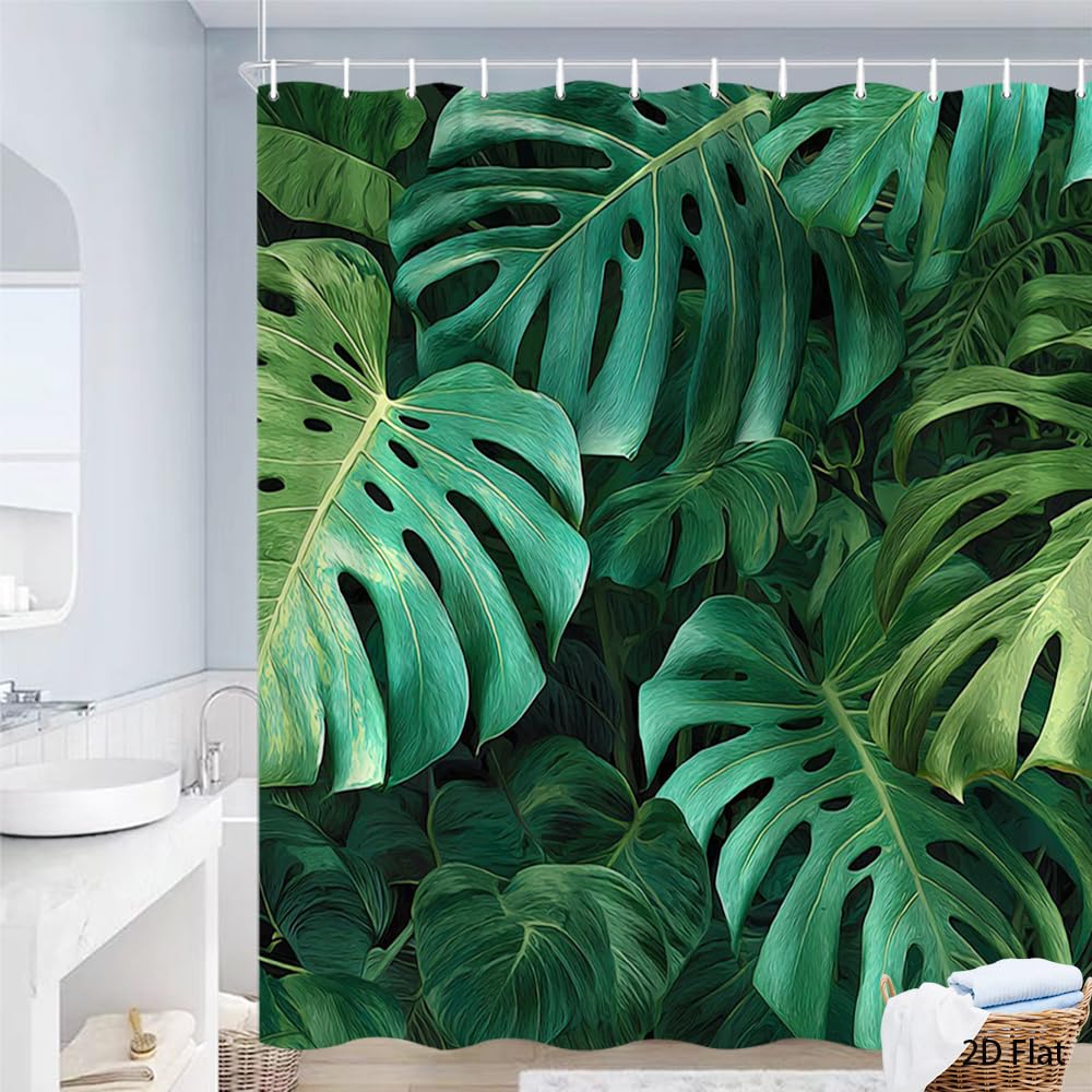 Glwdmb J-19 1 Piece 180X180cm Tropical Leaves Printed Shower Curtain With Hook, Polyester, For Windows And Walls, Bathtub, Bathroom, Machine Washable, All Season Universal