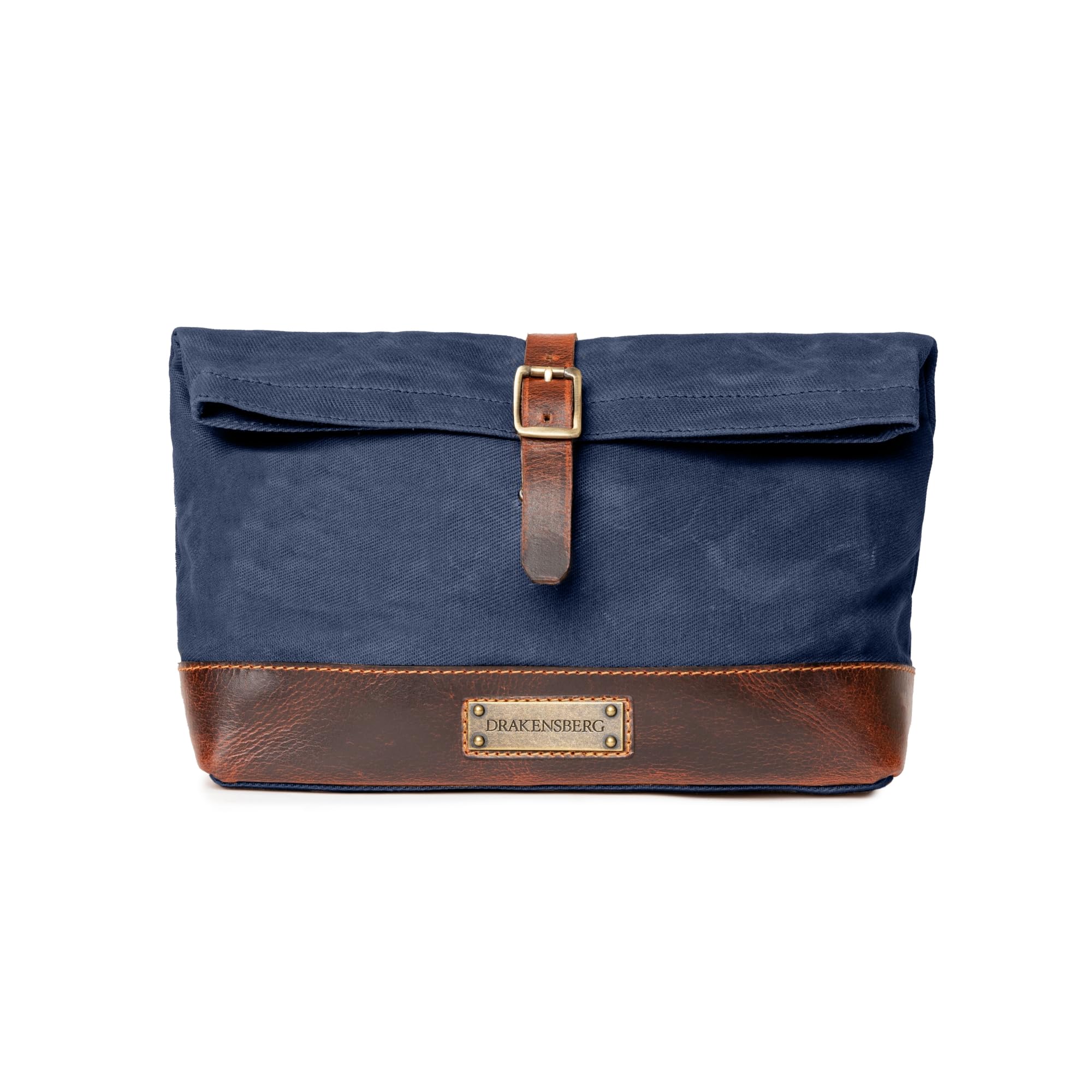 DRAKENSBERG Großer Kulturbeutel 'Otis' aus gewachstem Canvas, Leder, wasserabweisend, erweiterbar, Roll-Top-Design, bis 8L - Ozean-Blau, DR00656