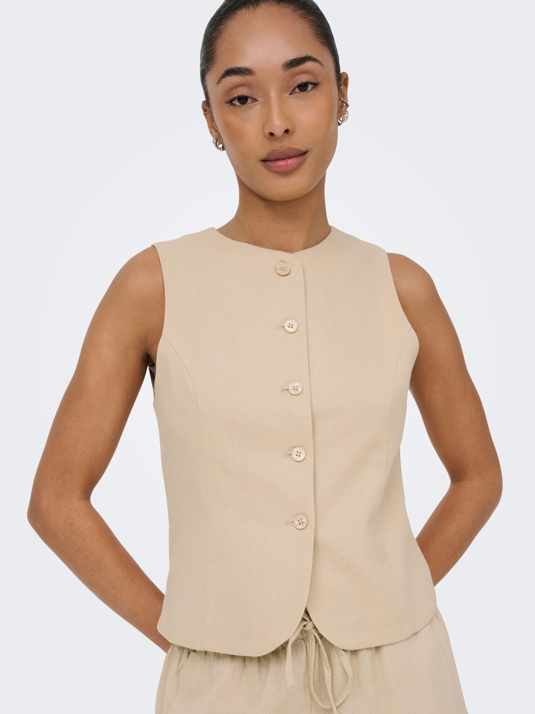 ONLY Onlgoa S/L Linen Bl Waistcoat CC TLR, Oxford Tan, 42 Donna