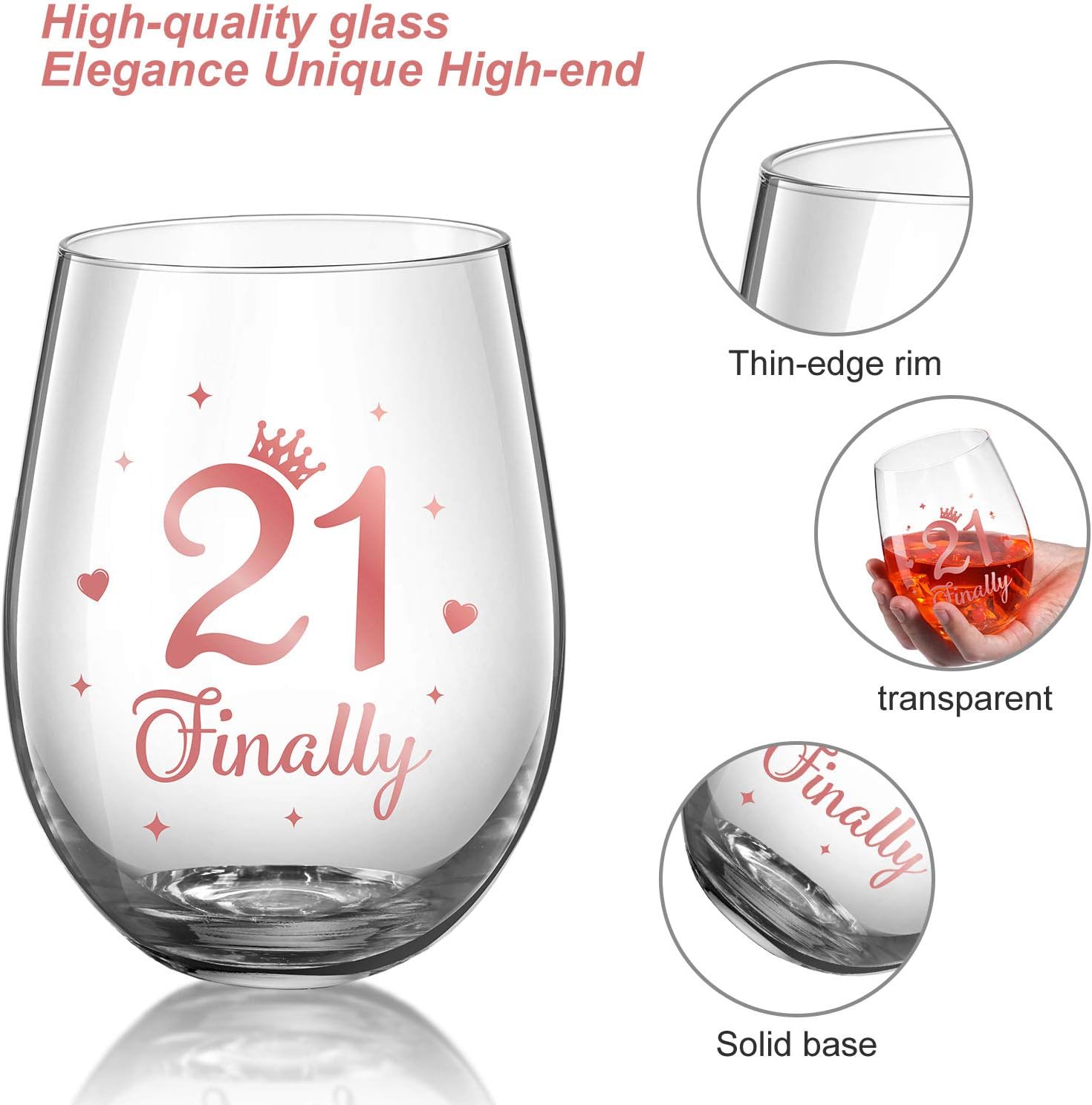 Stemless Wine Glass Rose Gold Birthday Wine Glass Present Anniversary Glasses for Man Women Birthday Party Wedding Anniversary Decorations - Image 5