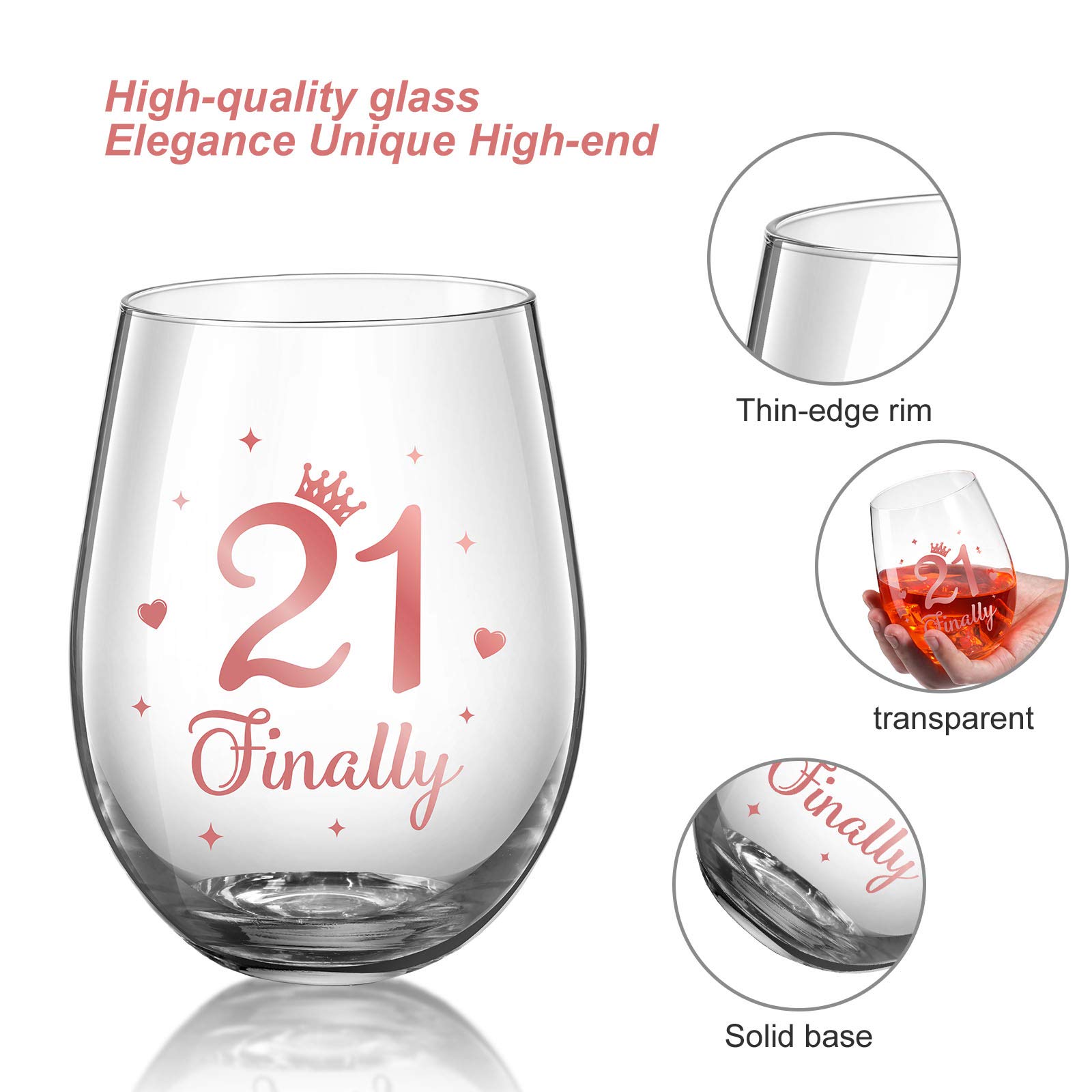 JUWNMANT 21. Geburtstag Weinglas Stiellos - Jubiläumsgeschenk Mit 'I AM 20+1' Aufdruck 17oz