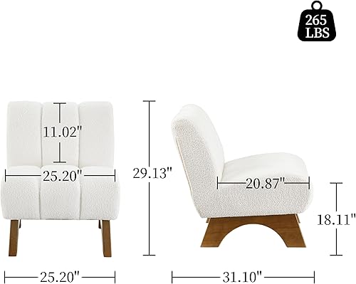 Miniatura 44 de Art Leon Silla decorativa moderna, sofá modular de tela sherpa, silla individual sin brazos con patas de madera para sala de estar, dormitorio,