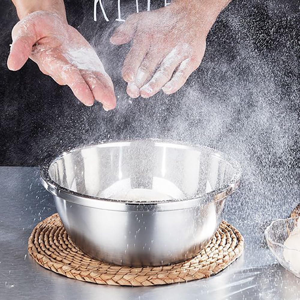 Juego de 4 cuencos de acero inoxidable y coladores microporosos, cuencos anidables de 3 cuartos y 5 cuartos de galón con coladores de drenaje fino para lavar arroz, frutas, verduras, pasta y más 6