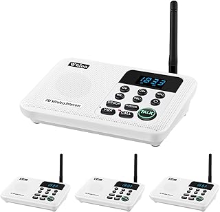 Wuloo Intercoms Wireless for Home 1 Mile Range 22 Channel 100 Digital Code Display Screen, Wireless Intercom System for Home House Business Office, Room to Room Intercom Communication(4Stations White)